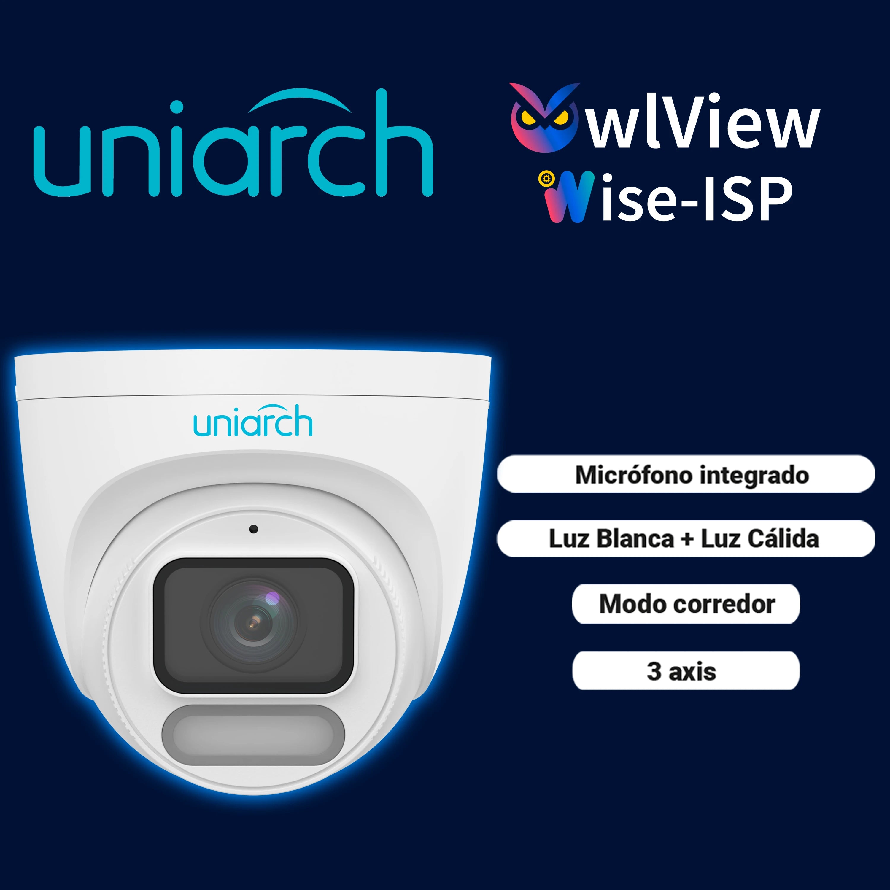 CAMARA IP TURRET OWLVIEW UNIARCH IPC-T244-ADF28K-WP / 4MP / LENTE 2.8MM / WDR120DB / LUZ-BLANCA+LUZ-CALIDA30M / MICROSD512GB / MICROFONO-INTEGRADO / ULTRA-MOTION-DETECTION / POE-AF / ONVIF / 3-AXIS / IP67 / METAL+PLASTICO / ULTRA265 / NDAA / SERIE HALO...-Cámaras IP-UNIARCH BY UNV-Bsai Seguridad & Controles