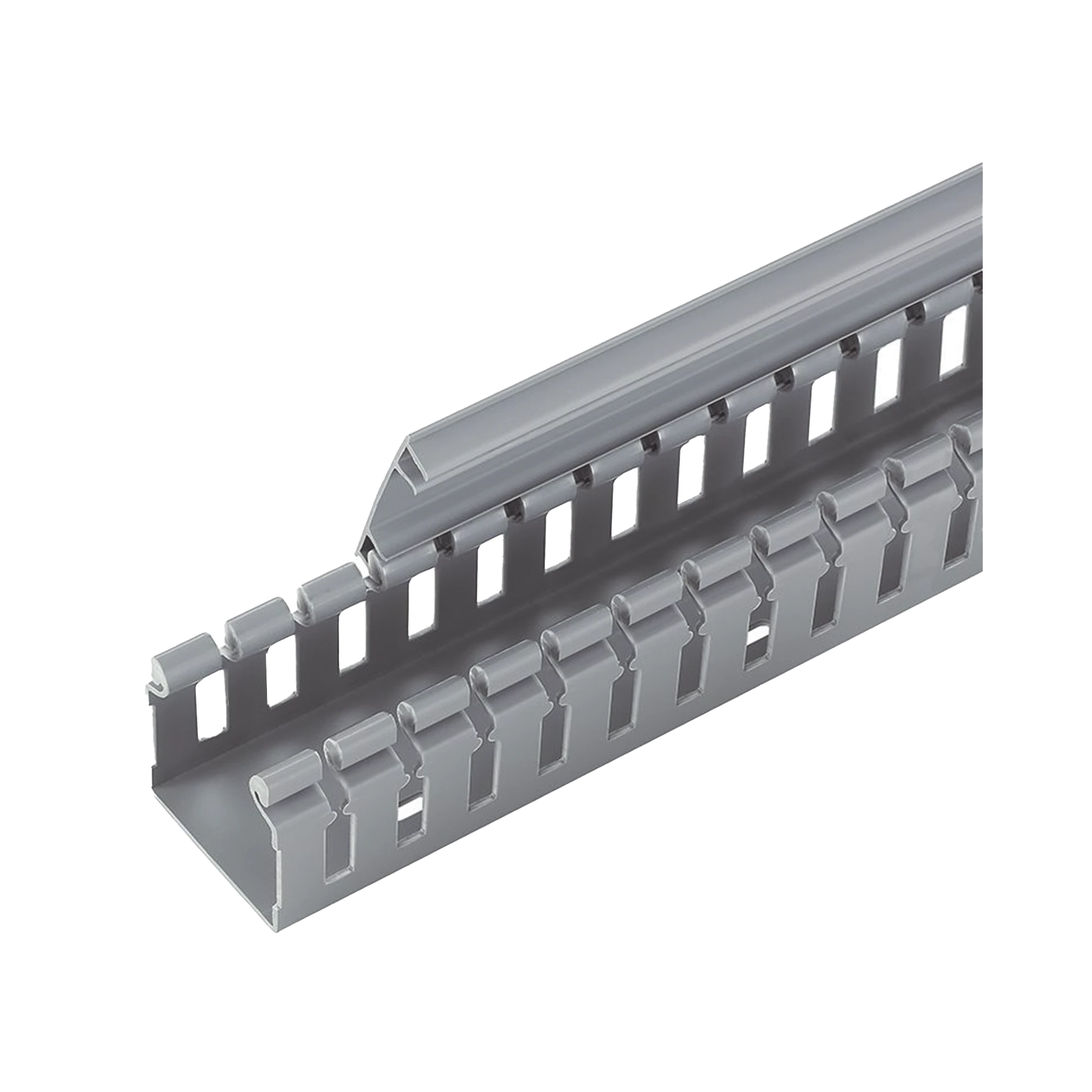 CANALETA RANURADA DE PVC SIN TAPA, TIPO H (TAPA ABISAGRADA), 55.1 MM DE ANCHO, 50.3 MM DE ALTO Y 1828.8 MM DE LARGO, COLOR GRIS-Canalización-PANDUIT-Bsai Seguridad & Controles