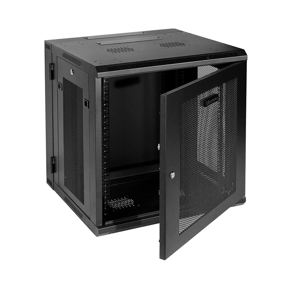 GABINETE DE 12U Y 19 PULGADAS / CYBERPOWER CR12U51001 / 600 MM DE ANCHO, 1070 MM DE PROFUNDIDAD / PUERTA DE METAL CON PERFORADO HEXAGONAL / PANELES LATERALES / PUERTAS / PANELES LATERALES CON CERRADURA / NEGRO / CON RUEDAS / CAPACIDAD DE CARGA DE 1365K...-Racks y Gabinetes-CYBERPOWER-Bsai Seguridad & Controles