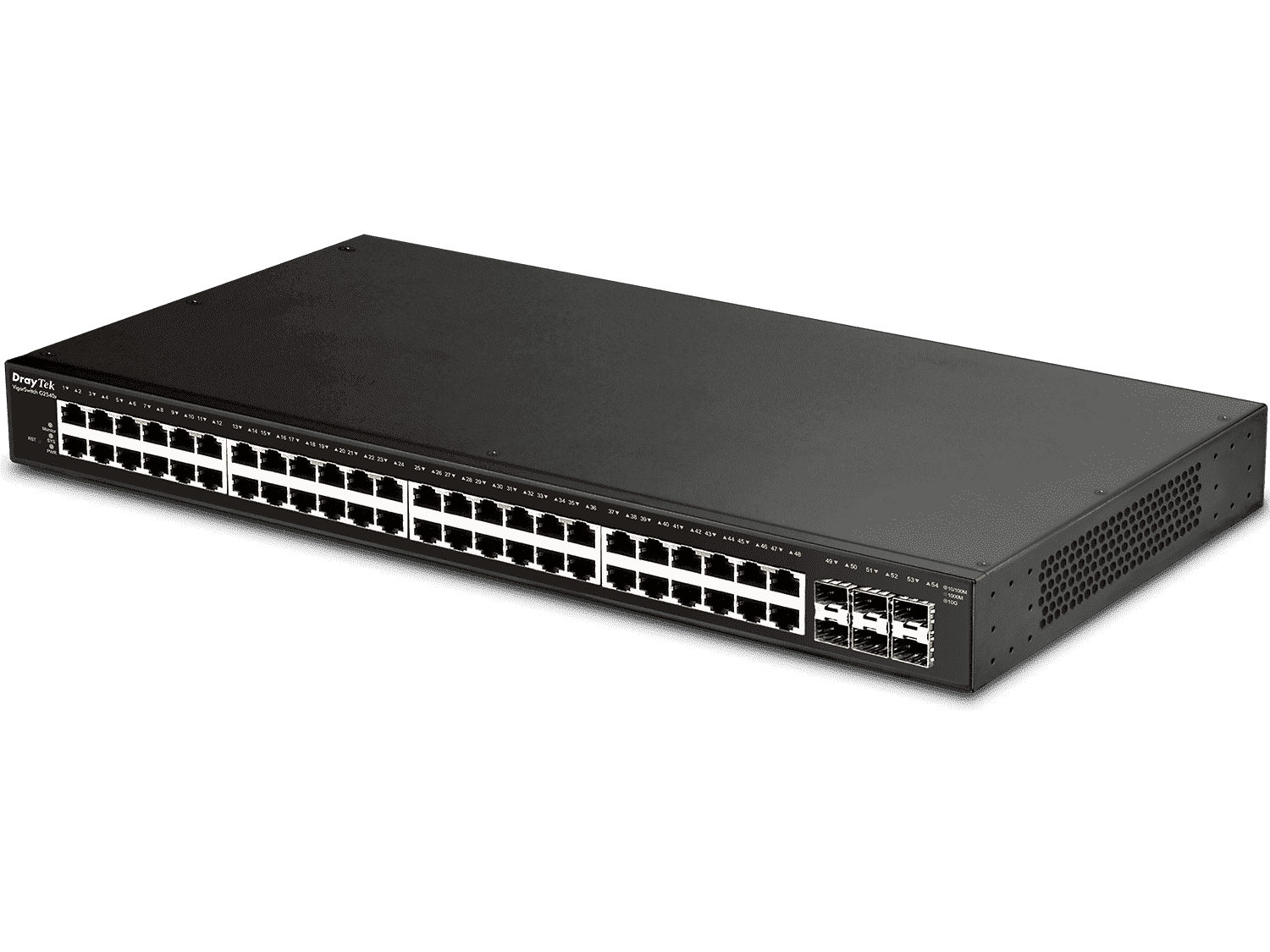 DRAYTEK VIGORSWITCH G2540XS - SWITCH GIGABIT ETHERNET ADMINISTRABLE CAPA 2/ 48 PUERTOS GIGABIT ETHERNET/ 6 PUERTOS SFP & SFP+/ CAPACIDAD DE SWITCHING HASTA 216 GBPS-Switches-DRAYTEK-Bsai Seguridad & Controles