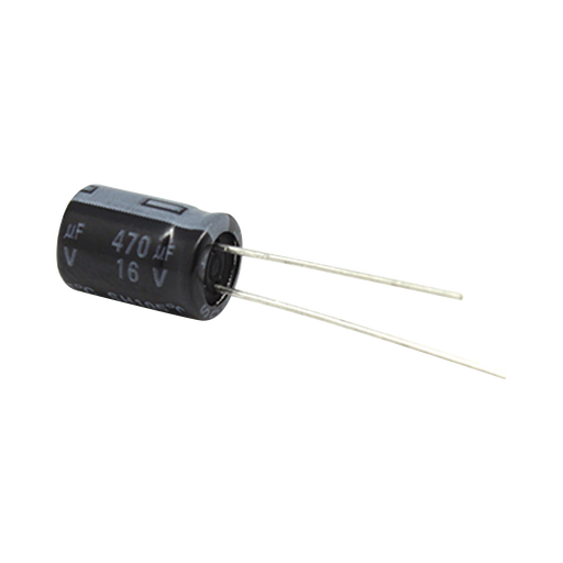 CAPACITOR ELECTROLÍTICO DE ALUMINIO, 470 ΜFD, 16 VCD, 8 X 11 MM, 105 °C.-Refacciones-SYSCOM-Bsai Seguridad & Controles