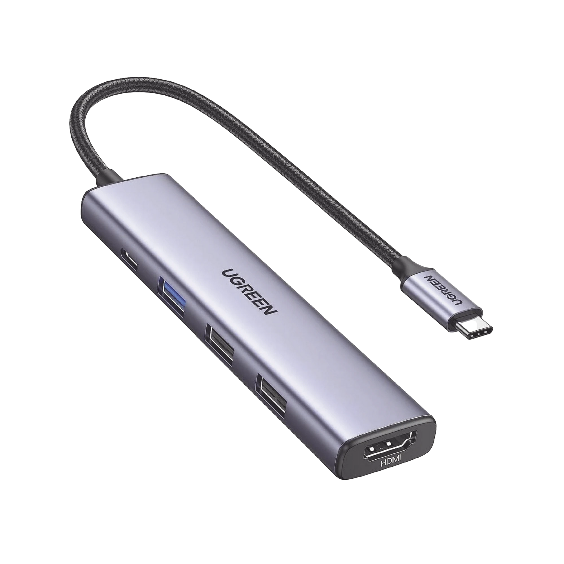 HUB USB-C (DOCKING STATION) 5 EN 1 / 1 USB-A 3.0 (5GBPS) / 2 USB-A 2.0 (5GBPS) / HDMI 2.0 4K@30HZ / USB-C PD CARGA 100W / CABLE TRENZADO DURADERO / CARCASA DE ALUMINIO.-Accesorios Generales-UGREEN-Bsai Seguridad & Controles