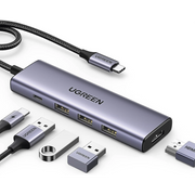 HUB USB-C (DOCKING STATION) 5 EN 1 / HDMI 2.0 4K@30HZ / 3 USB-A 3.0 (5GBPS) / USB-C PD CARGA 100W / CABLE TRENZADO DURADERO / CARCASA DE ALUMINIO.-Accesorios Generales-UGREEN-Bsai Seguridad & Controles
