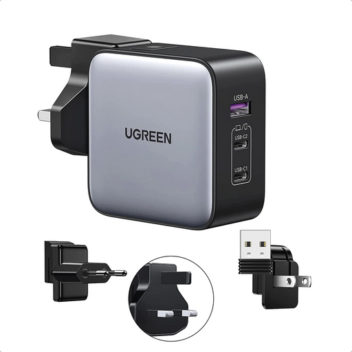 CARGADOR UNIVERSAL DE VIAJE 65W / CONTIENE 3 ENCHUFES INTERNACIONALES (EU/UK/US) / SERIE NEXODE / 3 PUERTOS DE CARGA RÁPIDA / 2 USB-C / 1 USB-A / TECNOLOGÍA GAN II / PD 3.0 / QC 4.0 / CARGA INTELIGENTE / CARCASA IGNIFUGA-Accesorios Generales-UGREEN-90409-Bsai Seguridad & Controles