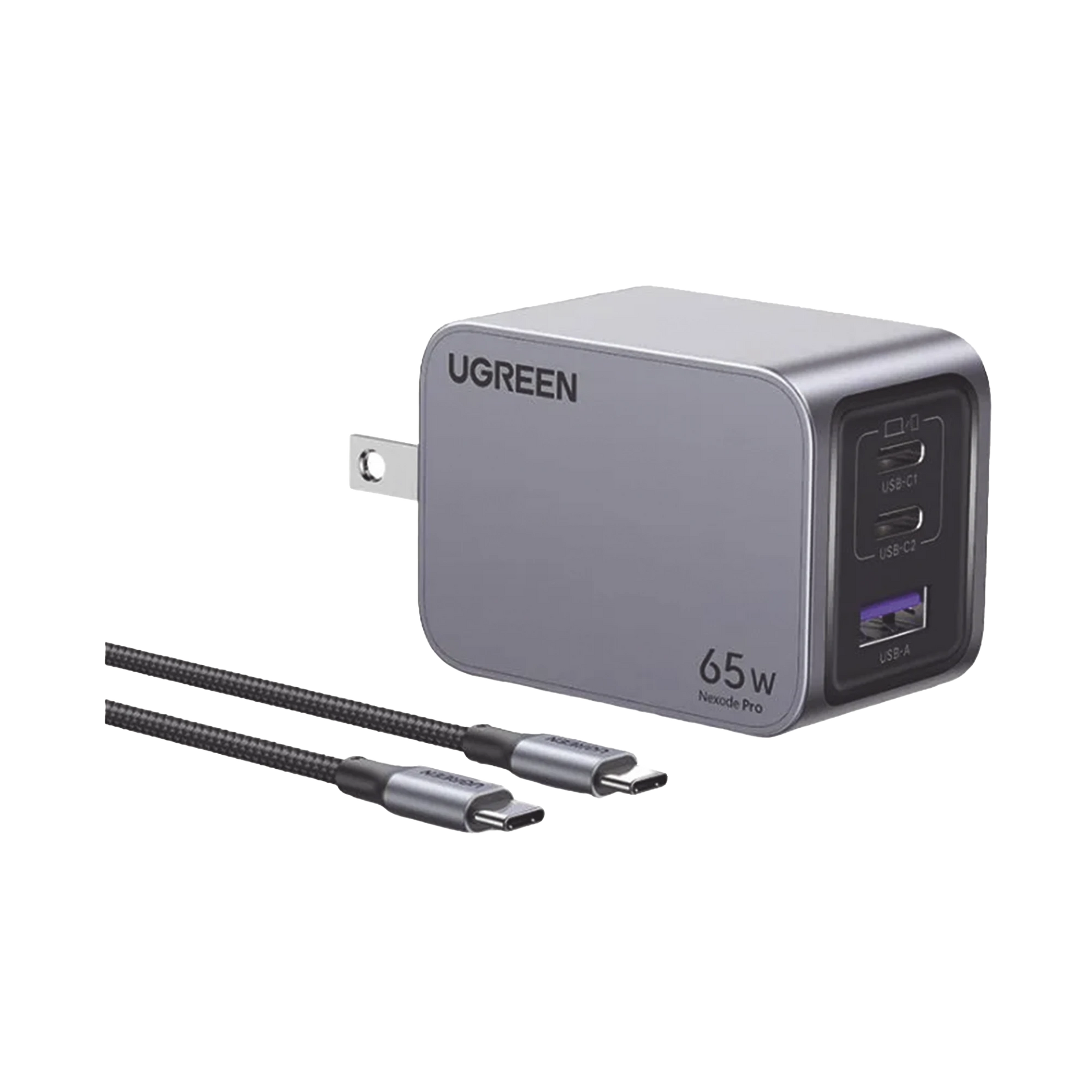 CARGADOR DE 65W SERIE NEXODE PRO| 3 PUERTOS DE CARGA RÁPIDA | 2 USB-C | 1 USB-A | TECNOLOGÍA GANINFINITY | PD3.1 DE 65W / QC4.0 | TECNOLOGÍA DE PROTECCIÓN TÉRMICA | OPTIMIZA LA CARGA | CAJA DE ALUMINIO | INCLUYE CABLE US-Accesorios Generales-UGREEN-Bsai Seguridad & Controles