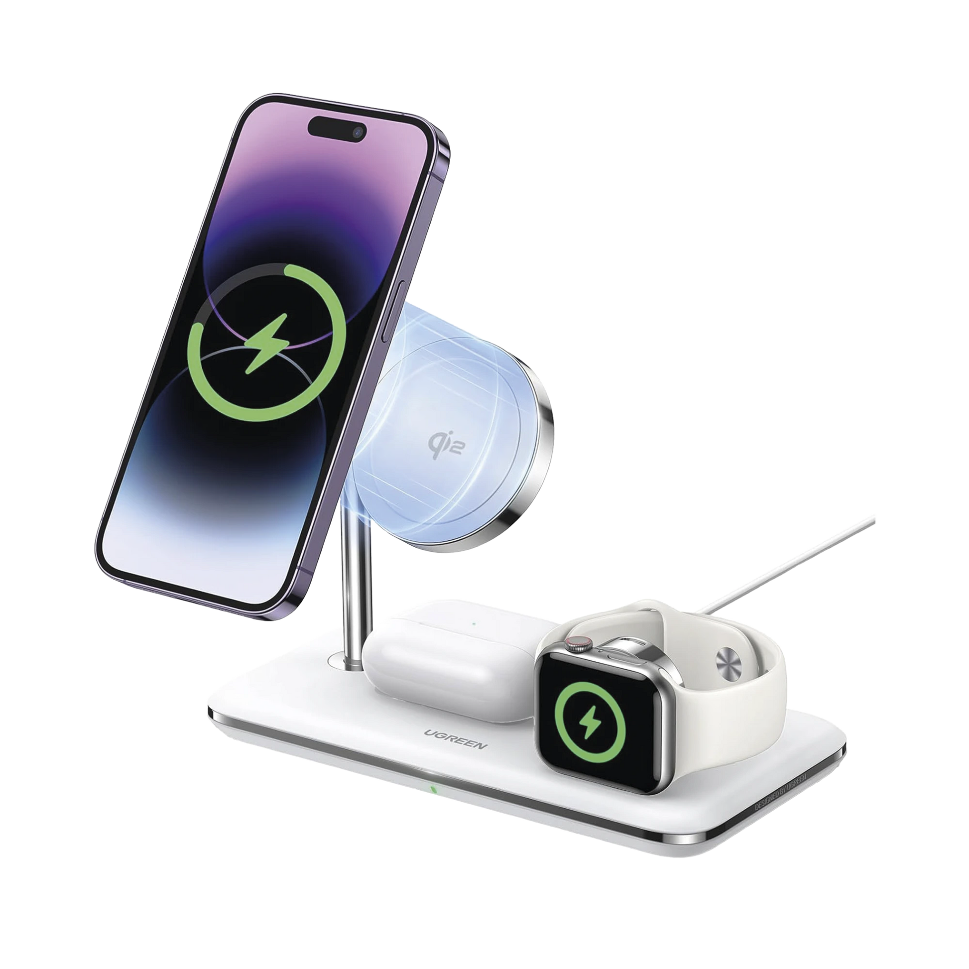 CARGADOR INALÁMBRICO MAGSAFE 3 EN 1 | 25W | CERTIFICACIÓN OFICIAL QI2 | MFI | PERFECTO PARA IPHONE, AIRPODS Y APPLE WATCH | CARGA ADAPTATIVA /SIMULTANEA | LUZ INDICADORA LED | INCLUYE CABLE.-Accesorios Generales-UGREEN-Bsai Seguridad & Controles