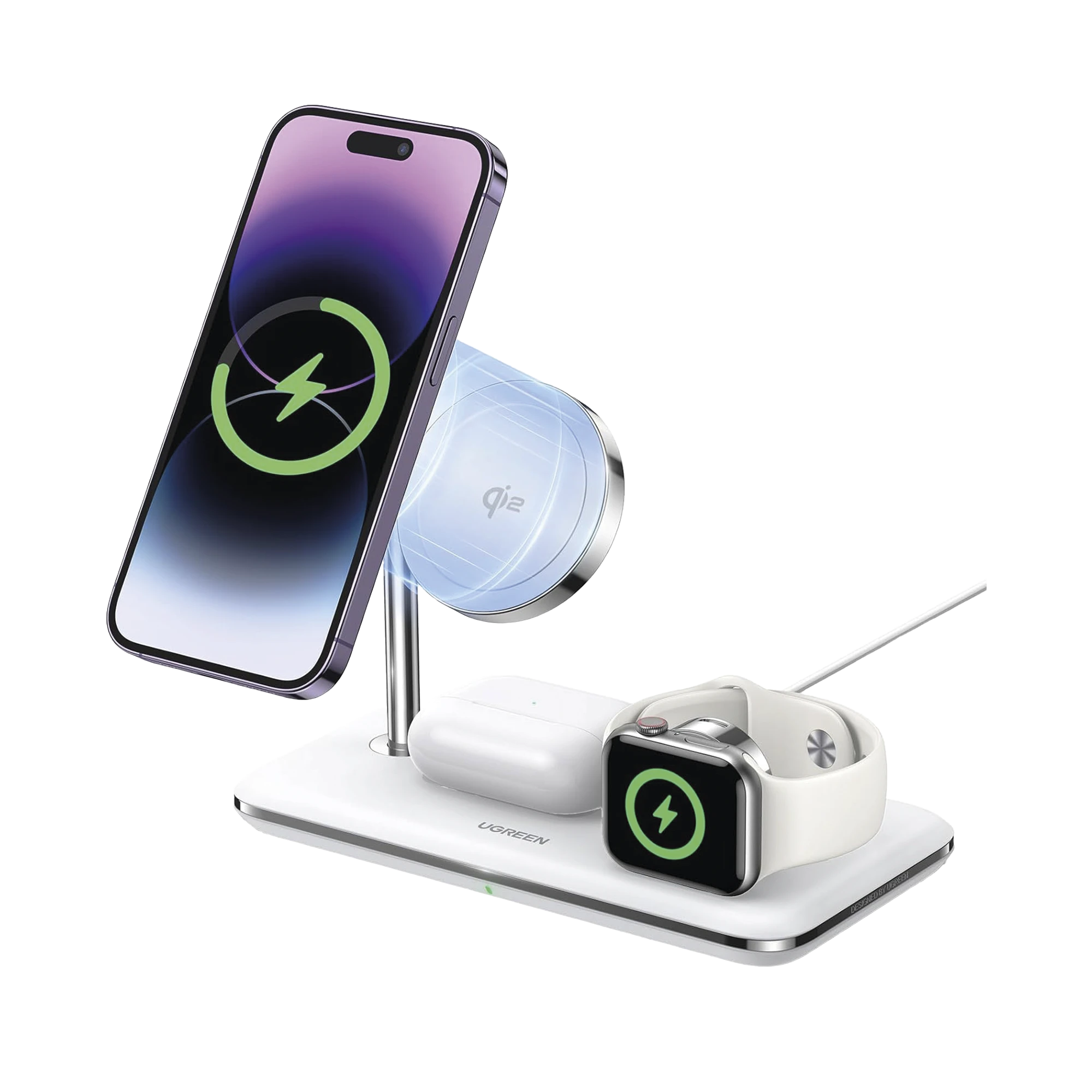 CARGADOR INALÁMBRICO MAGSAFE 3 EN 1 | 25W | CERTIFICACIÓN OFICIAL QI2 | MFI | PERFECTO PARA IPHONE, AIRPODS Y APPLE WATCH | CARGA ADAPTATIVA /SIMULTANEA | LUZ INDICADORA LED | INCLUYE CABLE.-Accesorios Generales-UGREEN-Bsai Seguridad & Controles