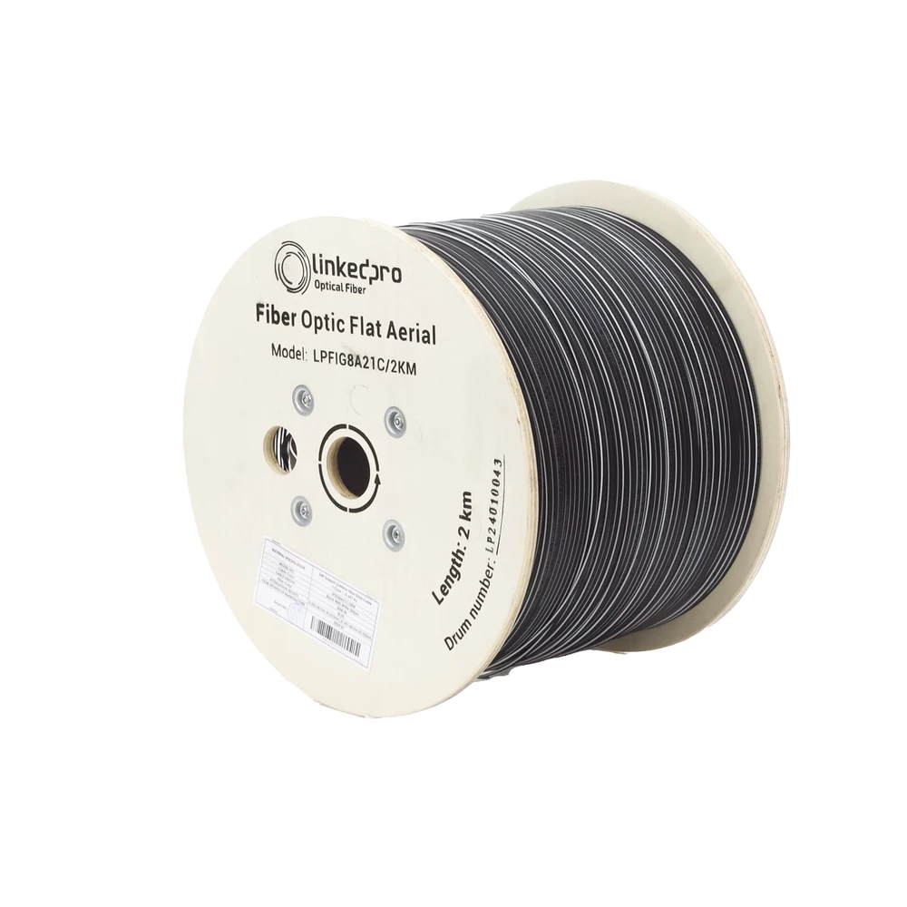 CARRETE DE 2 KM DE FIBRA ÓPTICA AÉREA MINI FIGURA 8 G.657A2 TIPO DROP, MONOMODO DE 2 HILOS (BIFIBRA), COLOR NEGRO-Fibra Óptica-LINKEDPRO BY EPCOM-Bsai Seguridad & Controles