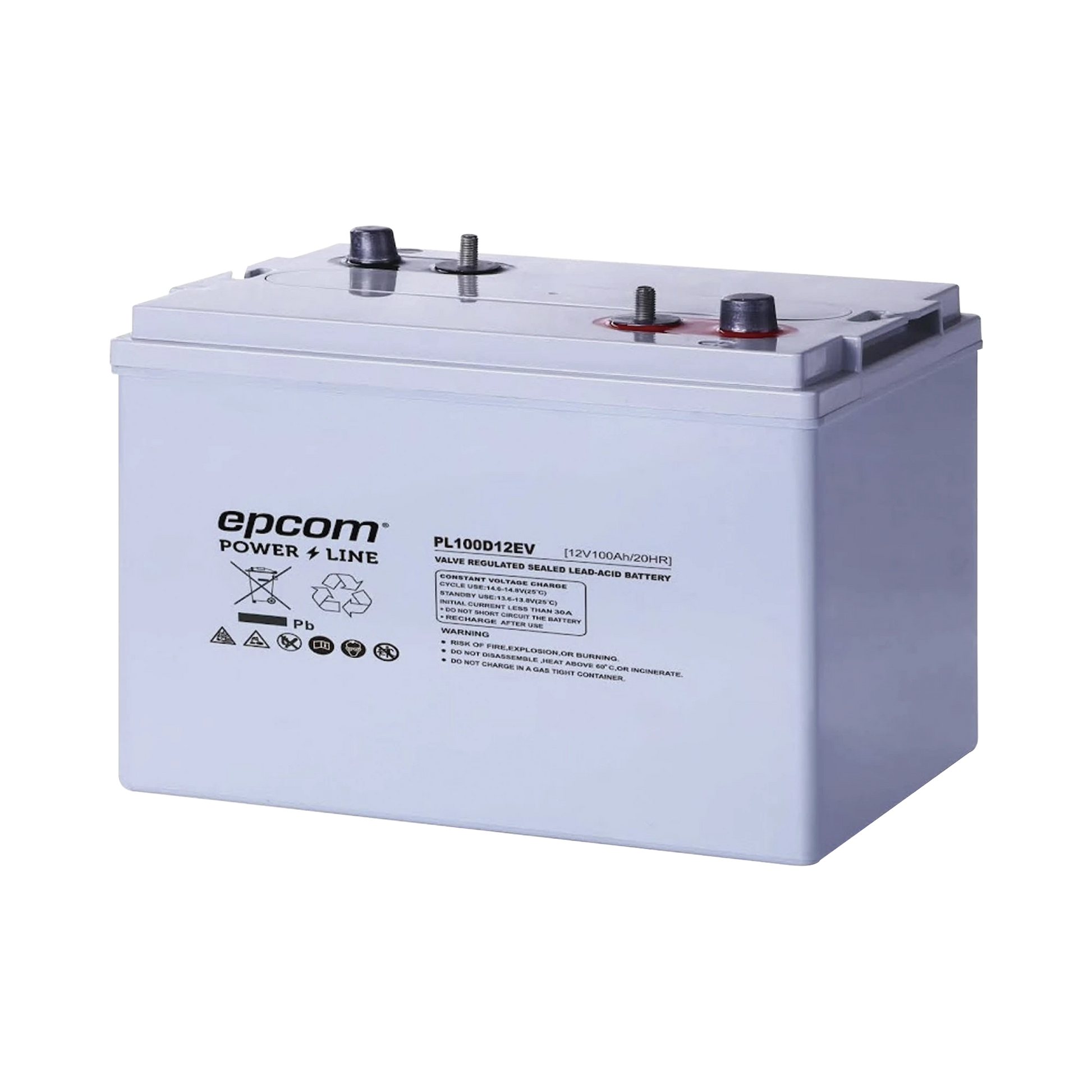 BATERÍA CICLO PROFUNDO/ACIDO.PLOM/ MARINA/ AUTOS ELECTRICOS/ CARRITOS GOLF, ETC. 12V @ 100 AH, AGM-VRLA TERMINAL F22, 620A CCA-Baterías-EPCOM POWERLINE-Bsai Seguridad & Controles