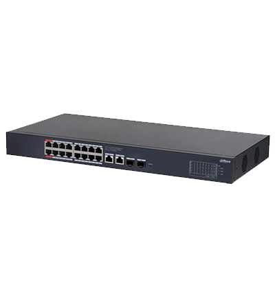 DAHUA DH-CS4220-16GT-190 SWITCH POE DE 16 PUERTOS GIGABIT CON POE INTELIGENTE, PUERTO ROJO DE 90W, 190W TOTALES, 2 PUERTOS SFP, POE WATCHDOG, SWITCHING DE 40 GBPS Y PROTECCIÓN AVANZADA CONTRA DESCARGAS. PLATAFORMA DOLYNK CARE-Switches-DAHUA-Bsai Seguridad & Controles