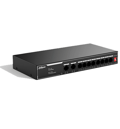 DAHUA SF1010LP - SWITCH POE DE 10 PUERTOS FAST ETHERNET/ 8 PUERTOS POE 10/100 / 65 WATTS TOTALES / 2 PUERTOS UPLINK RJ-45/ POE WATCHDOG/ HASTA 250 METROS/ SWITCHING 12 GBPS/ PROTECCIÓN CONTRA DESCARGAS-Switches POE-DAHUA-DHT3720049-Bsai Seguridad & Controles