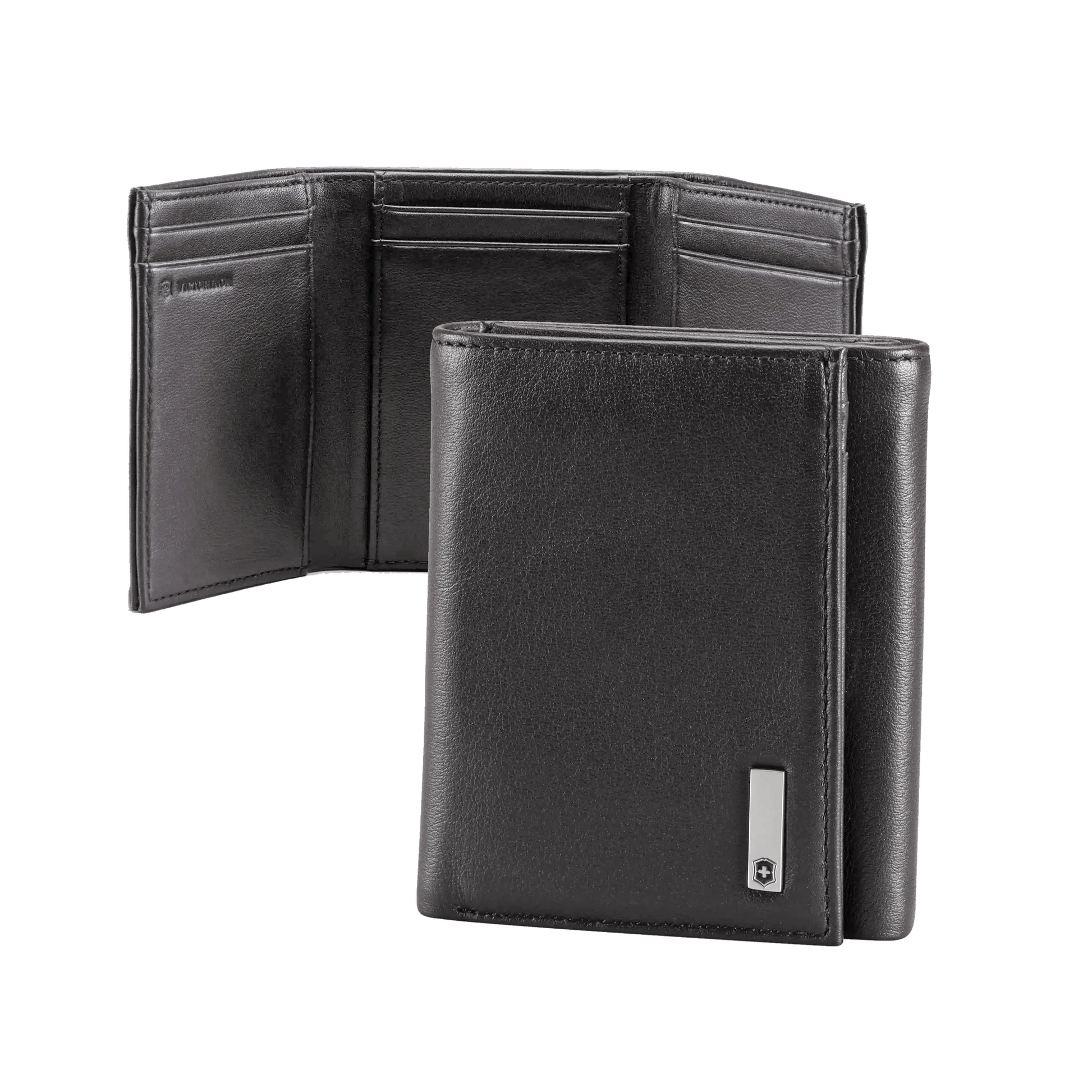 CARTERA ATHENS NEGRA DE PIEL CON COMPARTIMIENTO DE MICROMALLA PARA ID. DOBLABLE EN 3 PARTES CON DIVISOR DE BILLETES. POCKET WALLET-Ferreteria-VICTORINOX-Bsai Seguridad & Controles