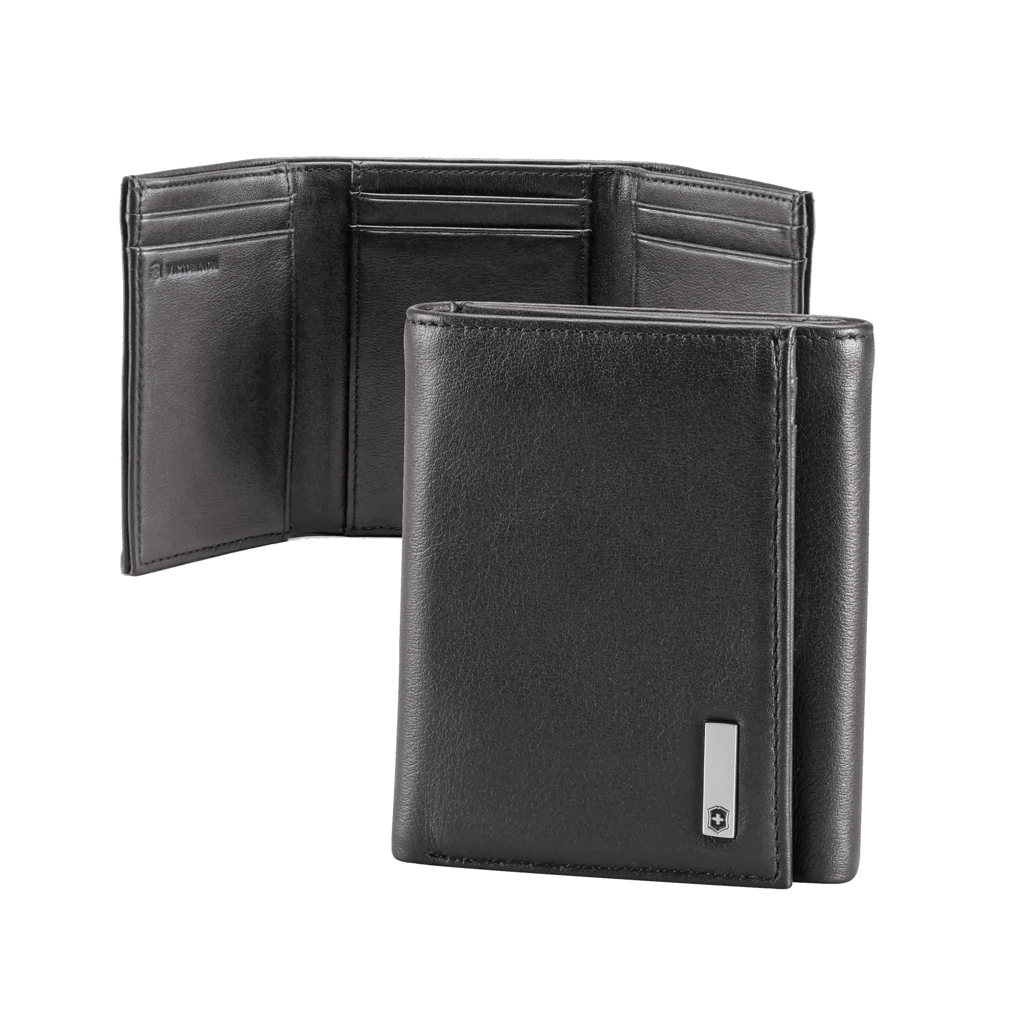 CARTERA ATHENS NEGRA DE PIEL CON COMPARTIMIENTO DE MICROMALLA PARA ID. DOBLABLE EN 3 PARTES CON DIVISOR DE BILLETES. POCKET WALLET-Ferreteria-VICTORINOX-Bsai Seguridad & Controles