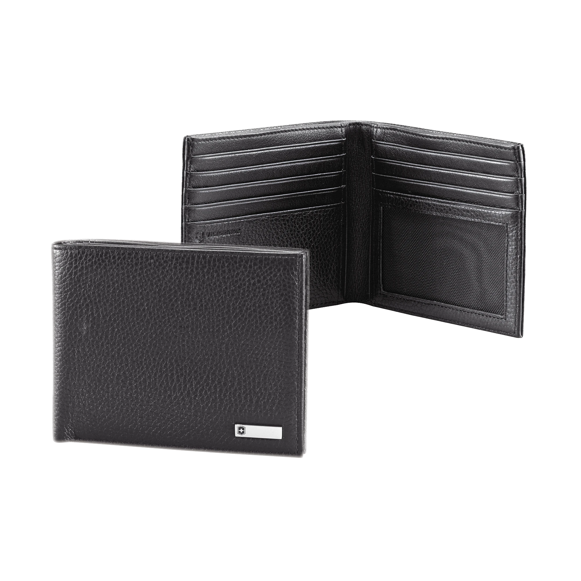 CARTERA BARCELONA NEGRA DE PIEL RUGOSA DE DOBLE PLIEGUE Y DIVISOR DE BILLETES. POCKET WALLET.-Material-VICTORINOX-Bsai Seguridad & Controles