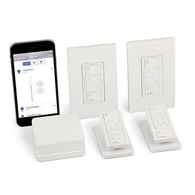 (CASETA WIRELESS) KIT HUB CONTROLADOR, 2 ATENUADORES, 2 CONTROLES REMOTOS, 2 BASE MESA Y 2 TAPAS.-Automatización - Casa Inteligente-LUTRON CASETA WIRELESS-Bsai Seguridad & Controles