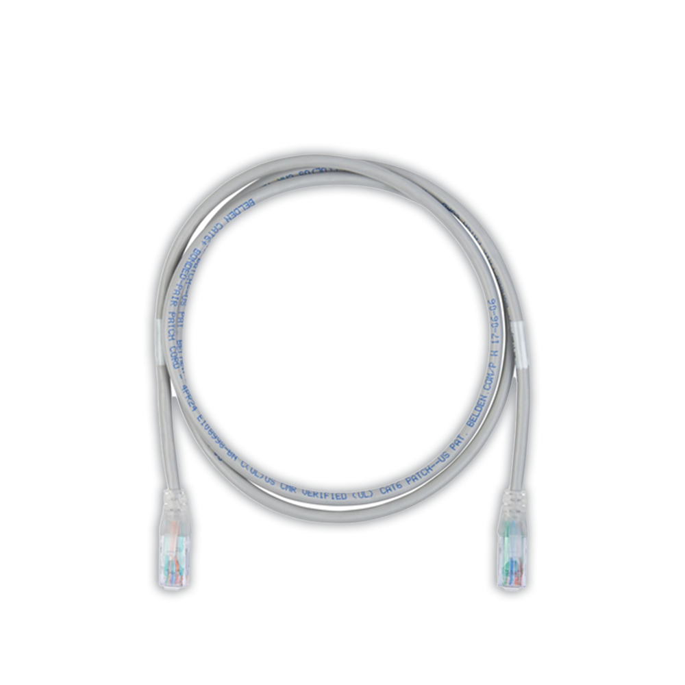 PATCH CORD DIAMETRO REDUCIDO UTP CAT6+ BELDEN C6D1108002 / INTERIOR / GRIS / 4 PARES / 28 AWG / FORRO PVC / CMR / 2 PIES 0.6 METROS-Patchcords UTP-BELDEN-Bsai Seguridad & Controles