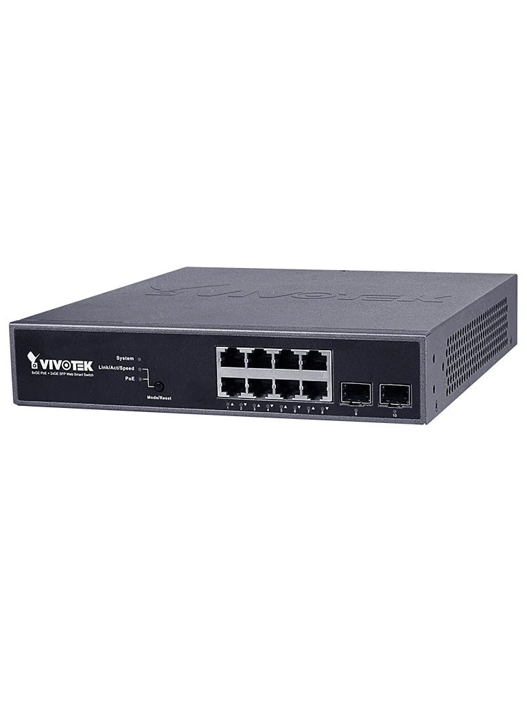 VIVOTEK AWGEV104B130 - SWITCH GIGABIT POE 8 PUERTOS GE / 2 PUERTOS GE SFP / 130W TOTALES / WEB SMART / 30W POR PUERTO / VIVOCAM/ #CIBERSEGURIDAD-Switches POE-VIVOTEK-Bsai Seguridad & Controles