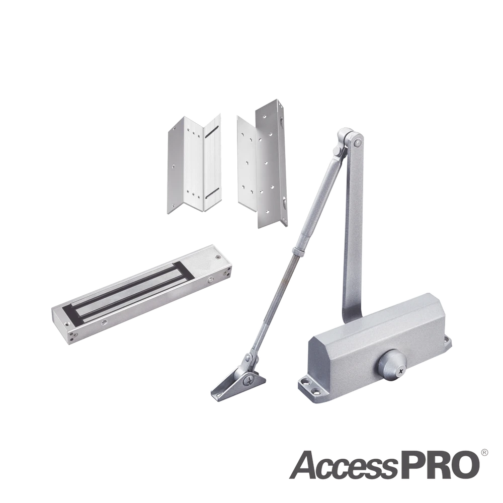 KIT PARA CONTROL DE ACCESO INCLUYE CHAPA MAGNÉTICA DE 600LBS / MONTAJES L Y Z / CIERRA PUERTA PARA 45-65KG-Kits Controles de Acceso-ACCESSPRO-Bsai Seguridad & Controles