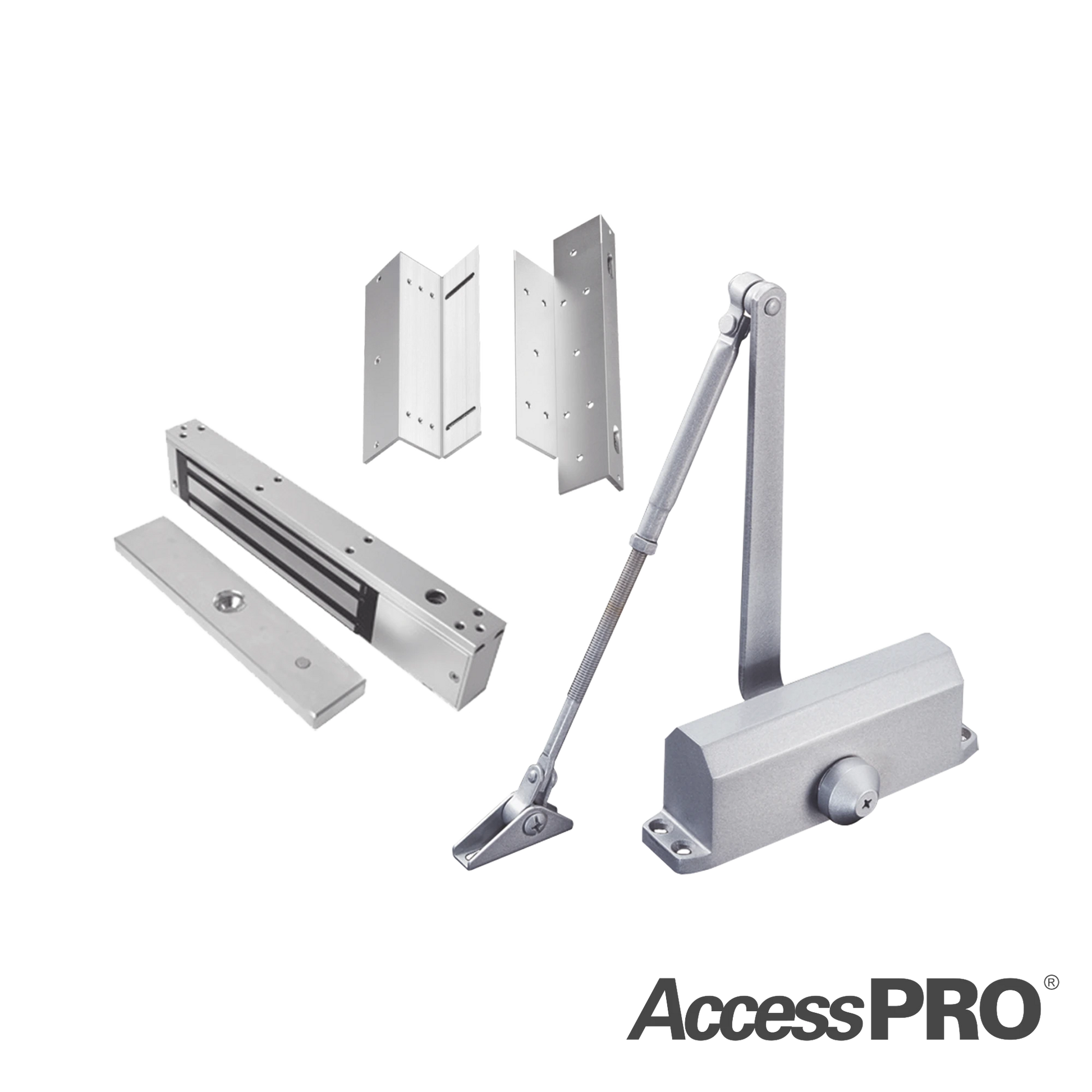 KIT INC CHAPA MAGNETICA DE 600LBS / MONTAJE TIPO Z Y L / CIERRA PUERTAS-Cerraduras-ACCESSPRO-Bsai Seguridad & Controles