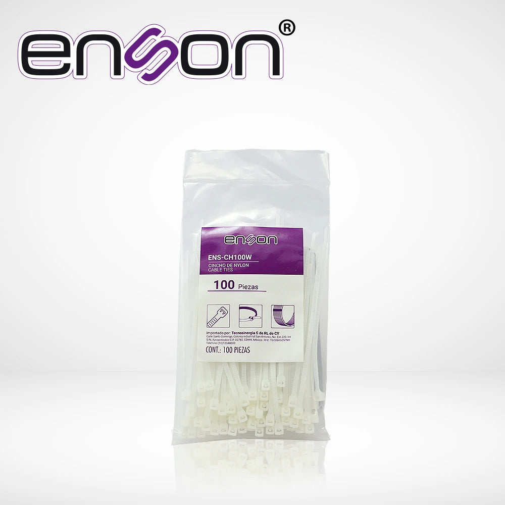 CINCHO DE NYLON ENSON ENS-CH100W COLOR NATURAL DE 2.5 X 100MM DE LONGITUD FUERZA DE TENSIÓN DE HASTA 8 KGS-Fijacion-ENSON-Bsai Seguridad & Controles