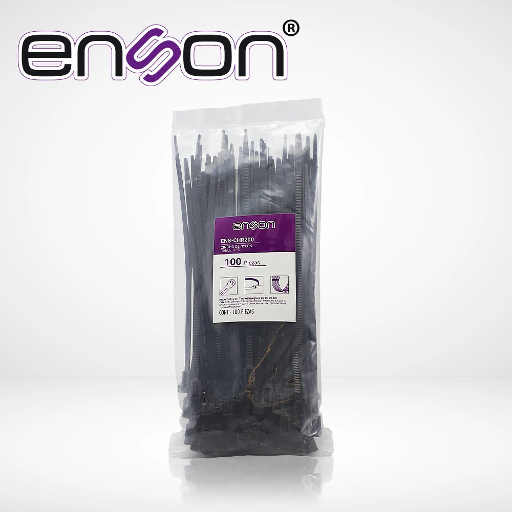 CINCHO DE NYLON REUTILIZABLE ENSON ENS-CHR200 4.8 X 200MM DE LONGITUD FUERZA DE TENSION DE HASTA 18 KGS-Fijacion-ENSON-Bsai Seguridad & Controles