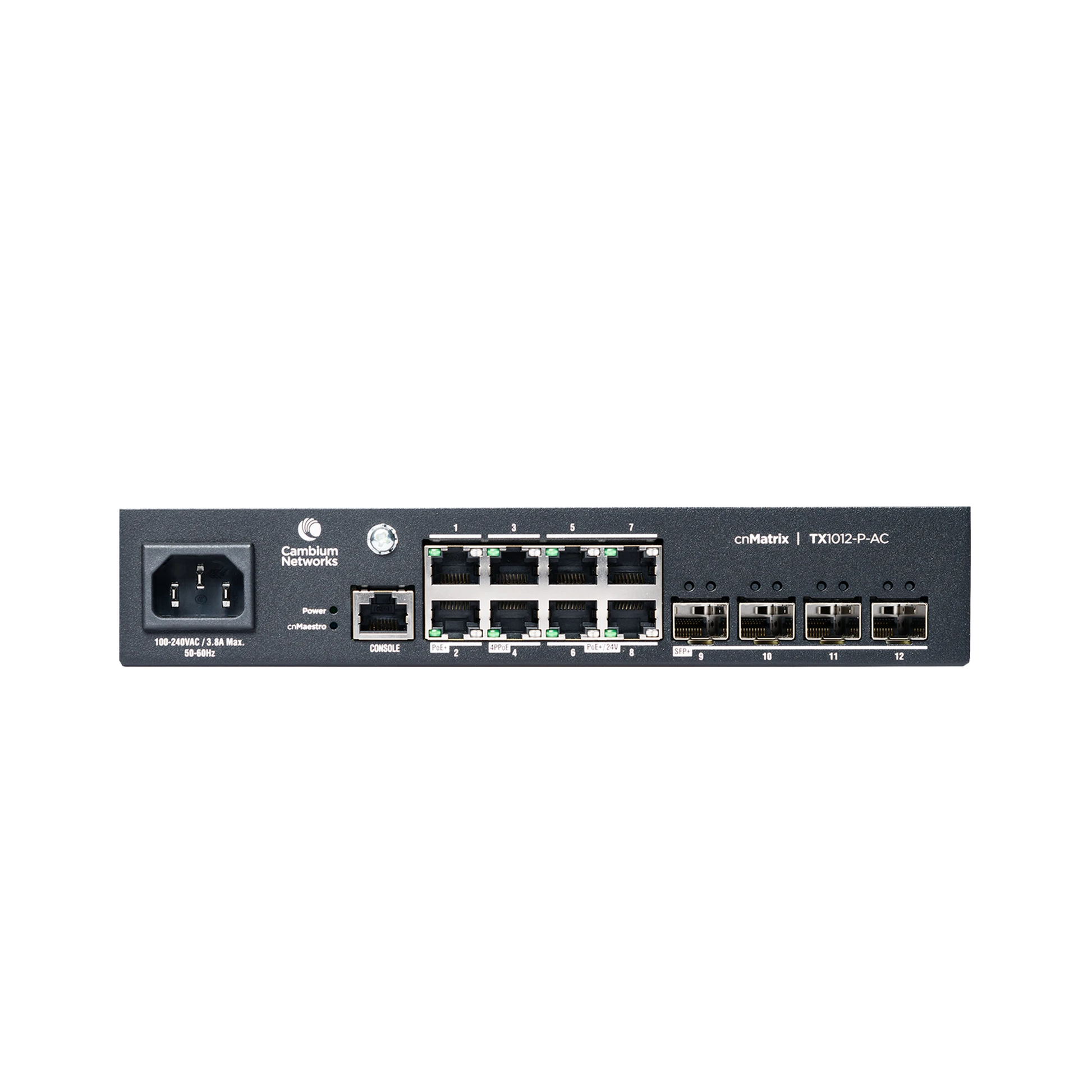 SWITCH CNMATRIX TX1012-AC-P POE IDEAL PARA WISP / 8 PUERTOS GIGABIT POE + 4 SFP+ / POE BUDGET 200W /CAPA 2 Y CAPA 3 / GESTIÓN GRATUITA DESDE LA NUBE / CNMAESTRO X GRATIS-Networking-CAMBIUM NETWORKS-Bsai Seguridad & Controles