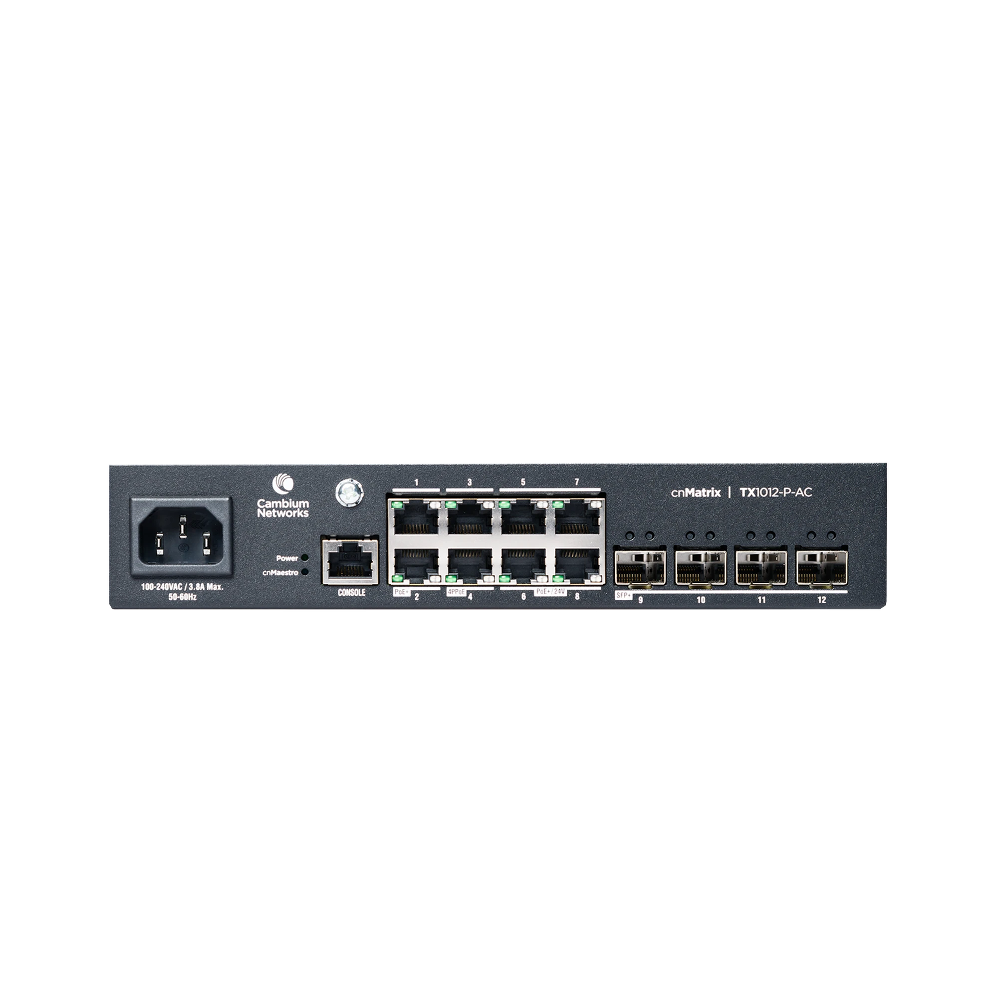 SWITCH CNMATRIX TX1012-AC-P POE IDEAL PARA WISP / 8 PUERTOS GIGABIT POE + 4 SFP+ / POE BUDGET 200W /CAPA 2 Y CAPA 3 / GESTIÓN GRATUITA DESDE LA NUBE / CNMAESTRO X GRATIS-Networking-CAMBIUM NETWORKS-Bsai Seguridad & Controles
