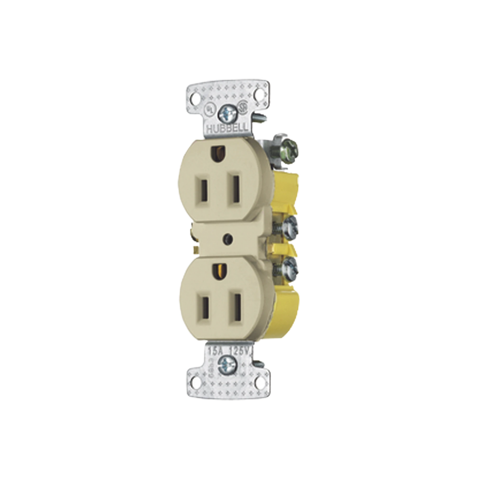 CONTACTO DUPLEX 15A 125V/ 2 POLOS 3 HILOS / CABLEADO POSTERIOR Y LATERAL / NEMA 5-15R / COLOR MARFIL.-Área Eléctrica-HUBBELL-Bsai Seguridad & Controles
