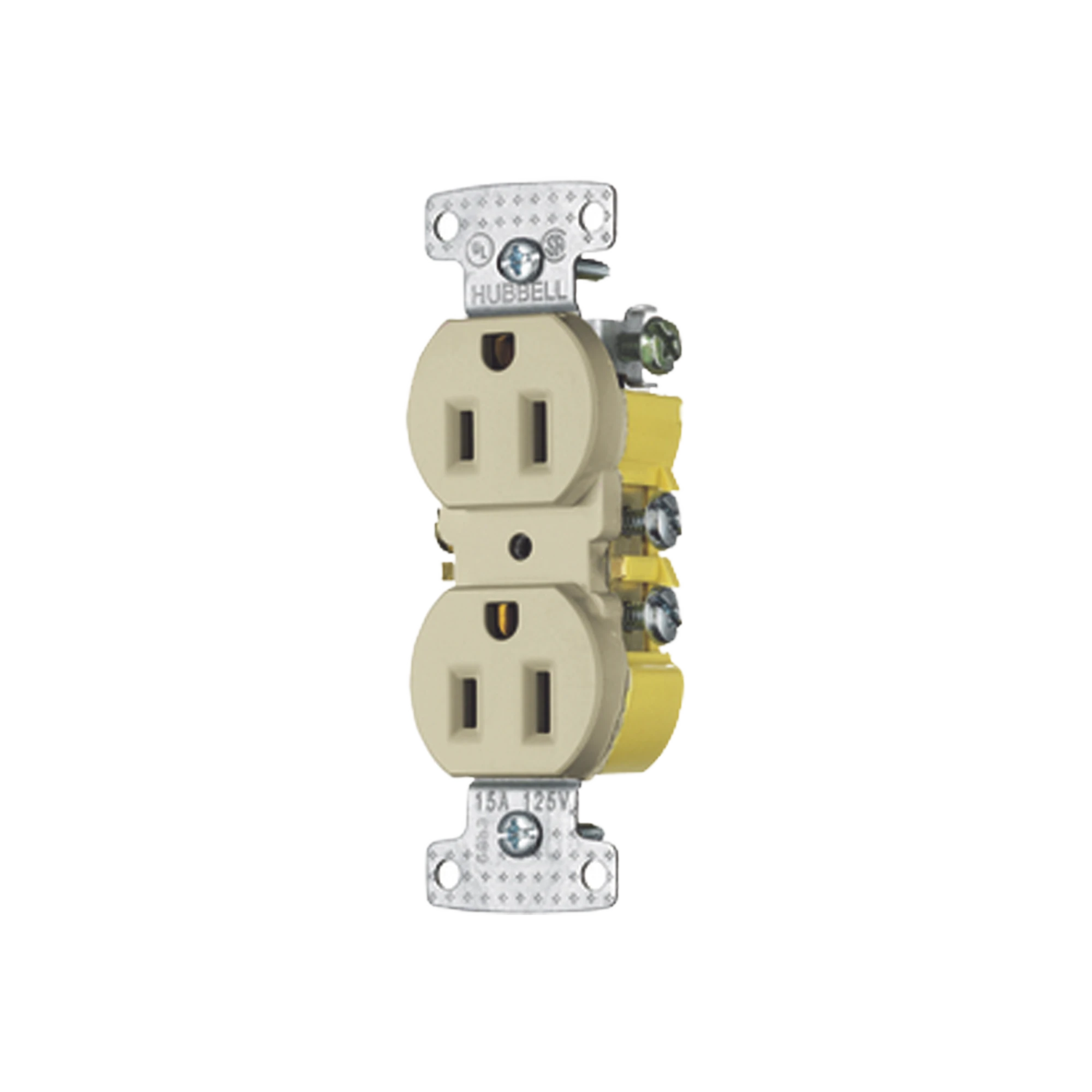 CONTACTO DUPLEX 15A 125V/ 2 POLOS 3 HILOS / CABLEADO POSTERIOR Y LATERAL / NEMA 5-15R / COLOR MARFIL.-Área Eléctrica-HUBBELL-Bsai Seguridad & Controles