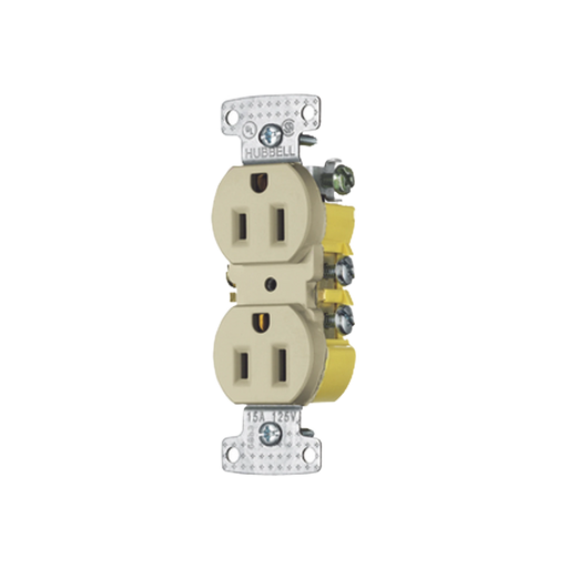 CONTACTO DUPLEX 15A 125V/ 2 POLOS 3 HILOS / CABLEADO POSTERIOR Y LATERAL / NEMA 5-15R / COLOR MARFIL.-Área Eléctrica-HUBBELL-HUB-RR15I-Bsai Seguridad & Controles