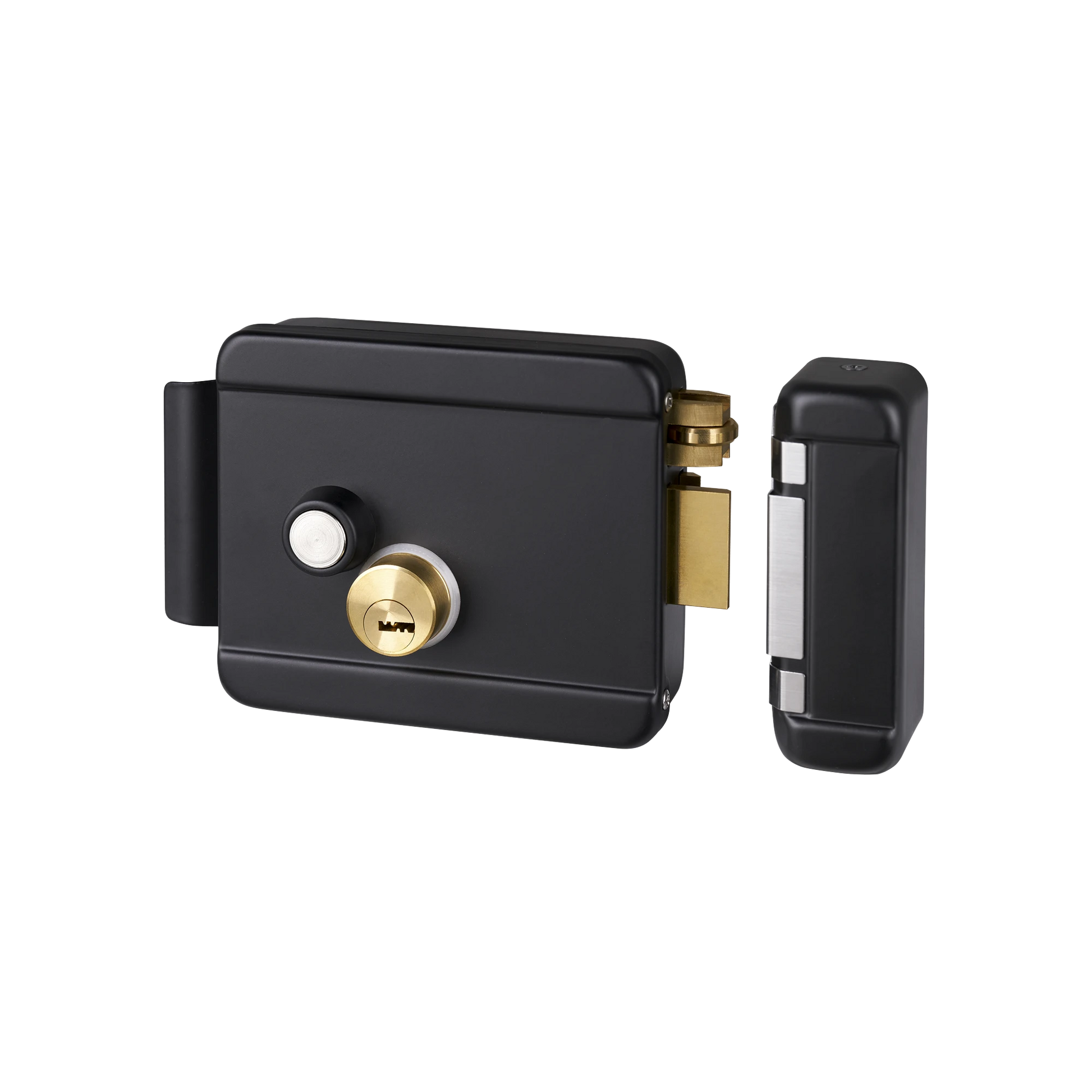 CERRADURA ELÉCTRICA CON BOTÓN DE SALIDA / INCLUYE LLAVE / EXTERIOR / DERECHA / COLOR NEGRO-Cerraduras-ACCESSPRO-Bsai Seguridad & Controles