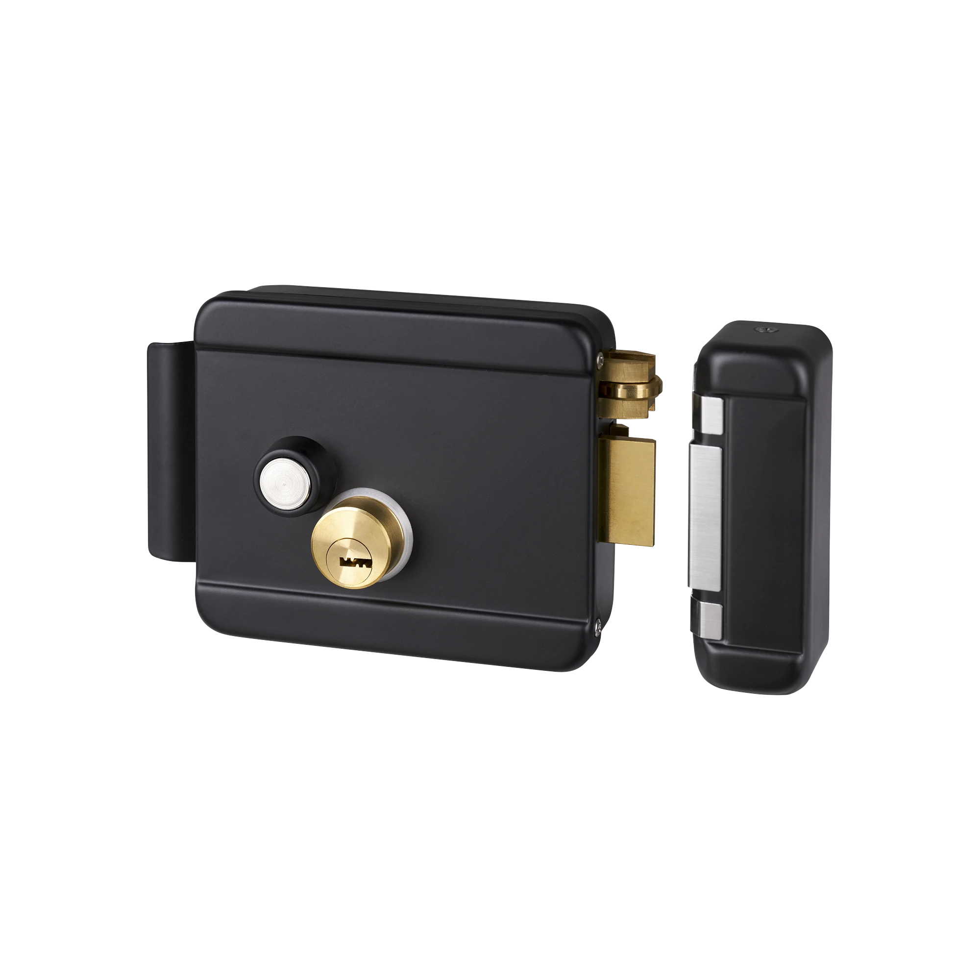 CERRADURA ELÉCTRICA CON BOTÓN DE SALIDA / INCLUYE LLAVE / EXTERIOR / DERECHA / COLOR NEGRO-Cerraduras-ACCESSPRO-Bsai Seguridad & Controles