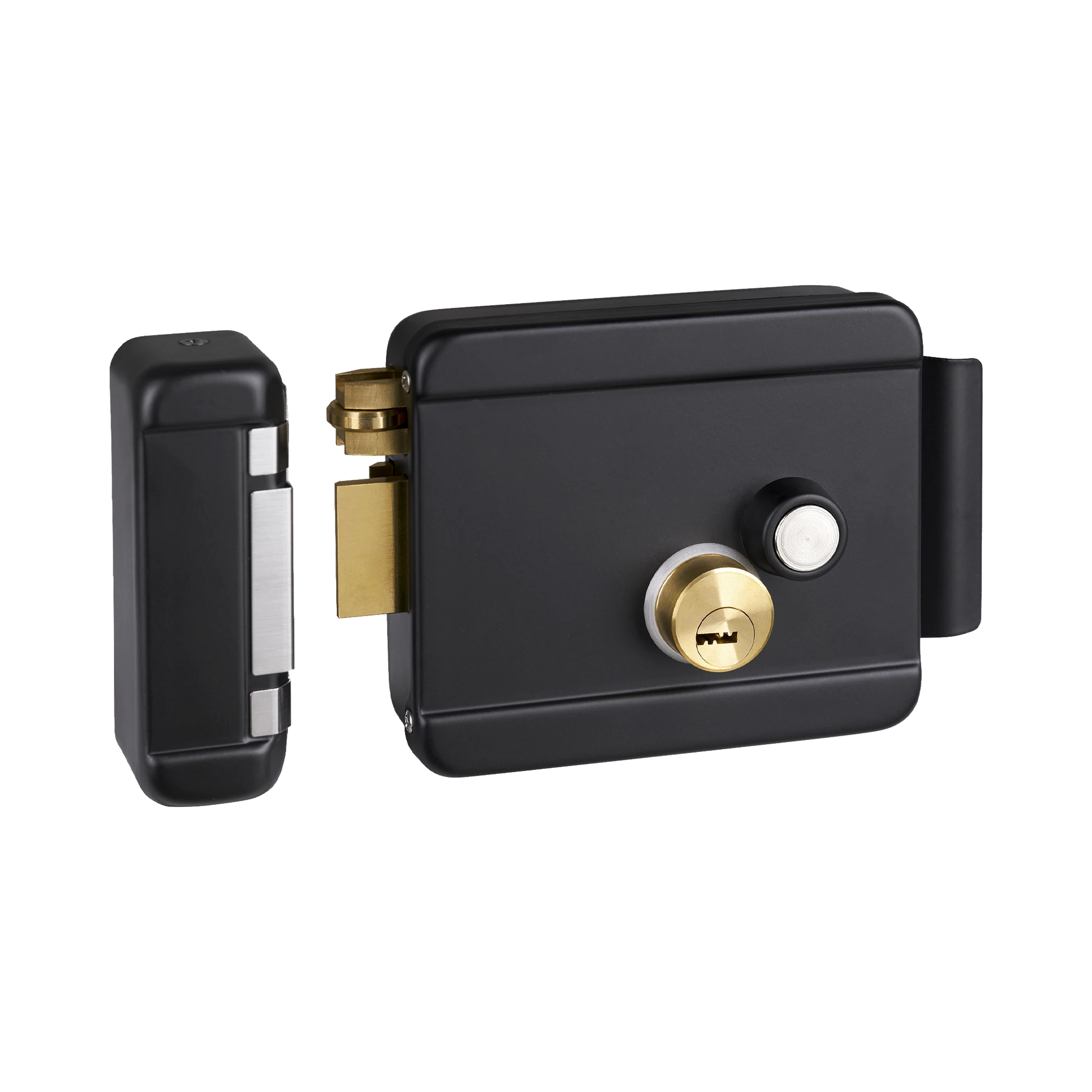 CERRADURA ELÉCTRICA CON BOTÓN DE SALIDA / INCLUYE LLAVE / EXTERIOR / IZQUIERDA / COLOR NEGRO-Cerraduras-ACCESSPRO-Bsai Seguridad & Controles