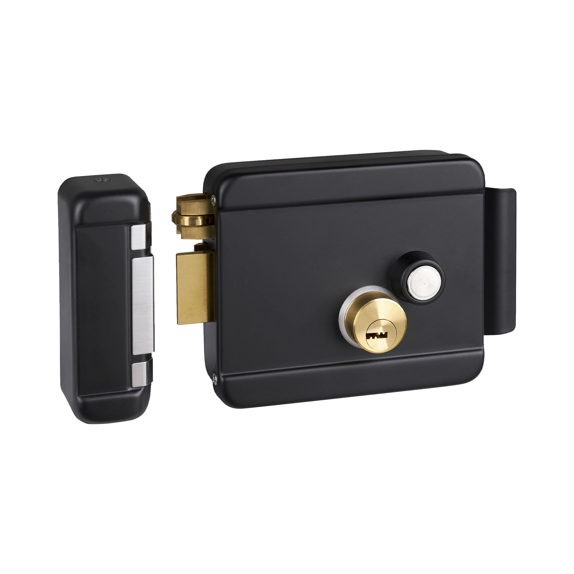 CERRADURA ELÉCTRICA CON BOTÓN DE SALIDA / INCLUYE LLAVE / EXTERIOR / IZQUIERDA / COLOR NEGRO-Cerraduras-ACCESSPRO-Bsai Seguridad & Controles