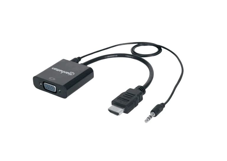 MANHATTAN 151559 - CONVERTIDOR HDMI A VGA / HDMI MACHO A VGA HEMBRA / CON AUDIO / COLOR NEGRO-Accesorios HDMI-MANHATTAN-Bsai Seguridad & Controles