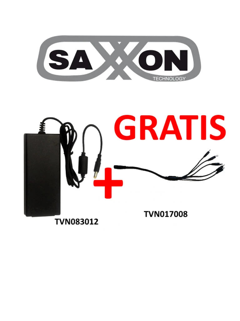 SAXXON UFP12VDC41APAQ - FUENTE DE PODER REGULADA + GRATIS DIVISOR DE ENERGÍA DE 5 CONECTORES MACHO / 12V DC / 4.1 A MP / COLOR NEGRO-Fuentes de Poder y Adaptadores-SAXXON-Bsai Seguridad & Controles