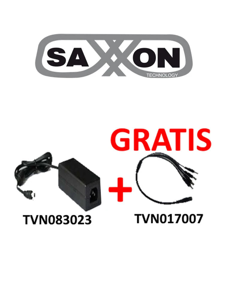 SAXXON PSU1204EPAQ2 - FUENTE DE PODER REGULADA + GRATIS DIVISOR DE ENERGIA 4 CONECTORES MACHO / 12V DC / 4.1 A MP / COLOR NEGRO-Fuentes de Poder y Adaptadores-SAXXON-Bsai Seguridad & Controles