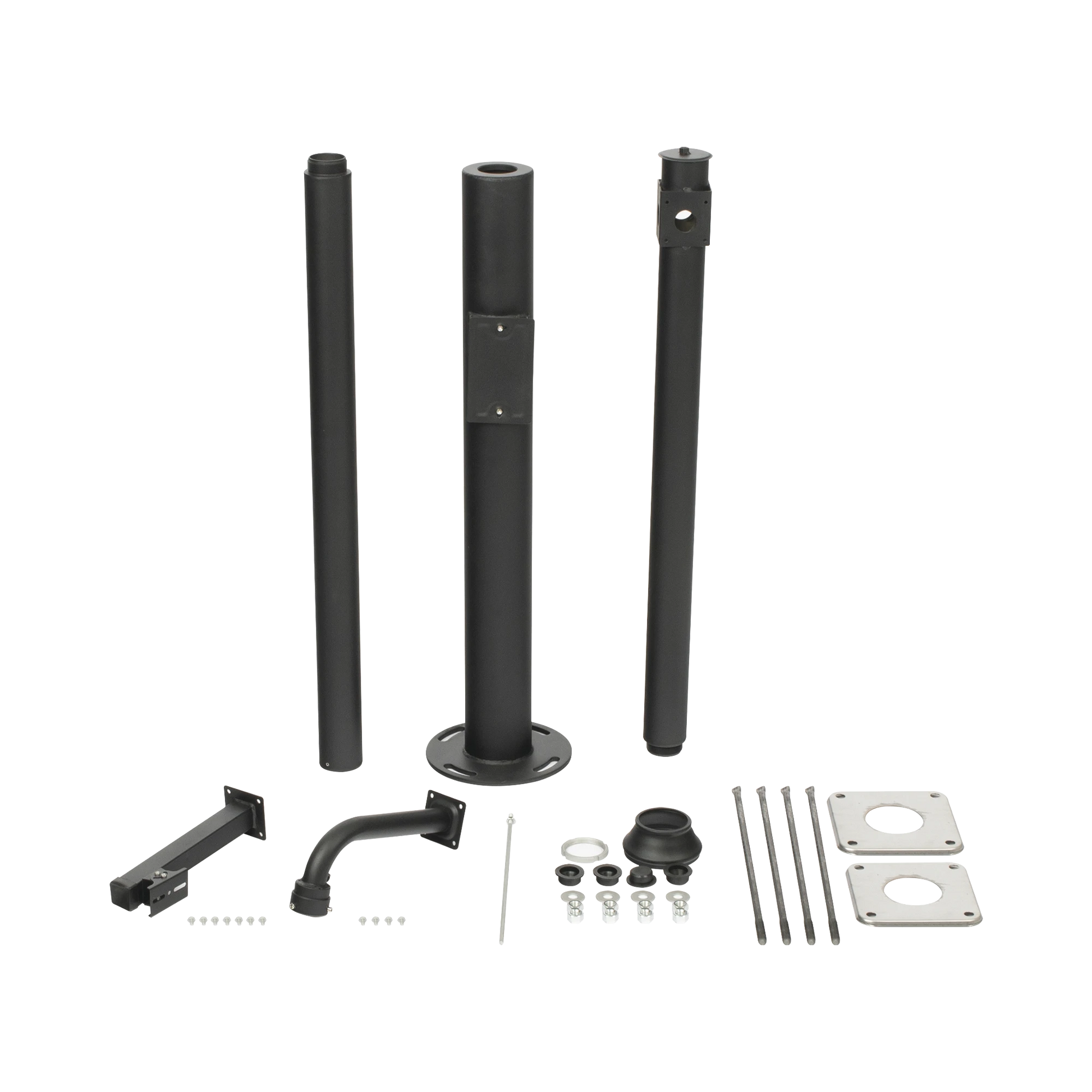 POSTE SECCIONADO DE 3 METROS / ESPECIALIZADO PARA LA INSTALACIÓN DE VIDEOVIGILANCIA / INCLUYE BASE DE CIMENTACIÓN Y BRAZO PARA CÁMARA PTZ / COLOR NEGRO-Accesorios Generales-SYSCOM VIDEO-Bsai Seguridad & Controles