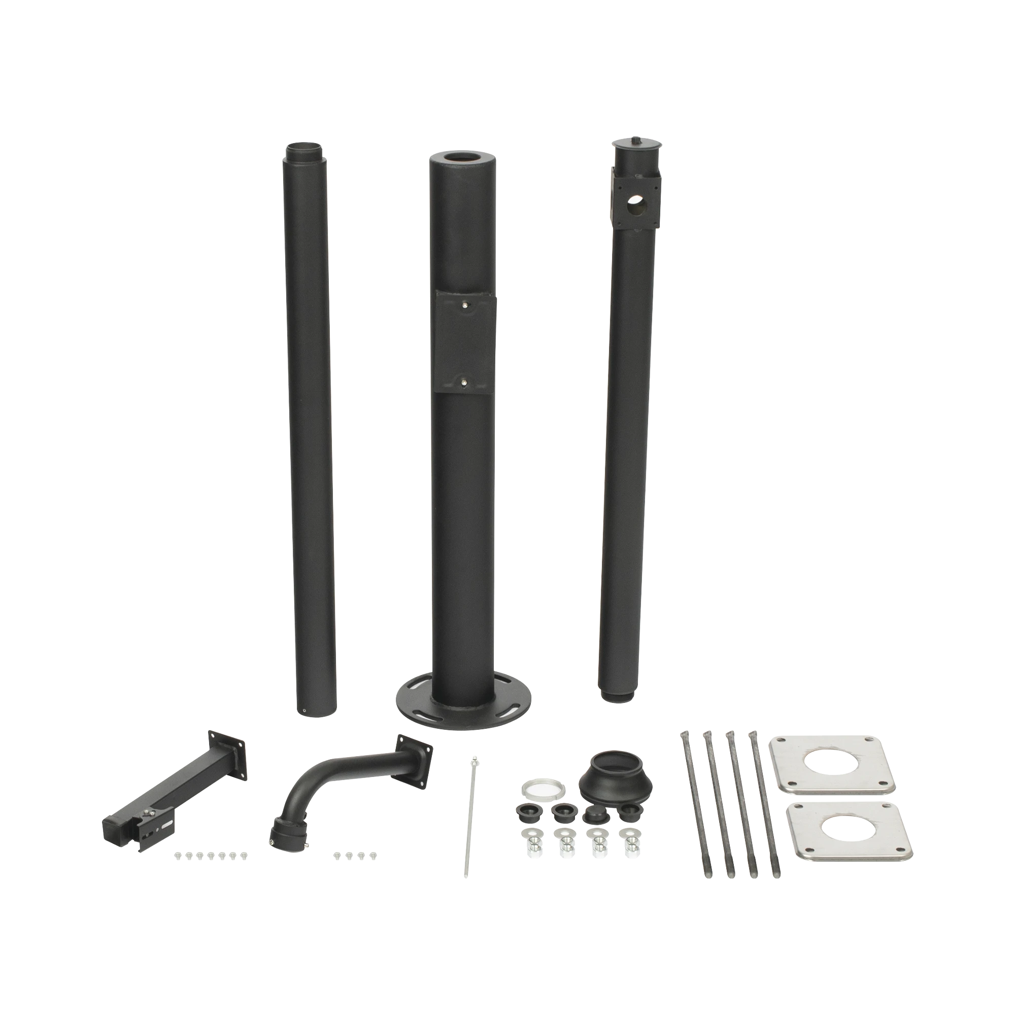 POSTE SECCIONADO DE 3 METROS / ESPECIALIZADO PARA LA INSTALACIÓN DE VIDEOVIGILANCIA / INCLUYE BASE DE CIMENTACIÓN Y BRAZO PARA CÁMARA PTZ / COLOR NEGRO-Accesorios Generales-SYSCOM VIDEO-Bsai Seguridad & Controles