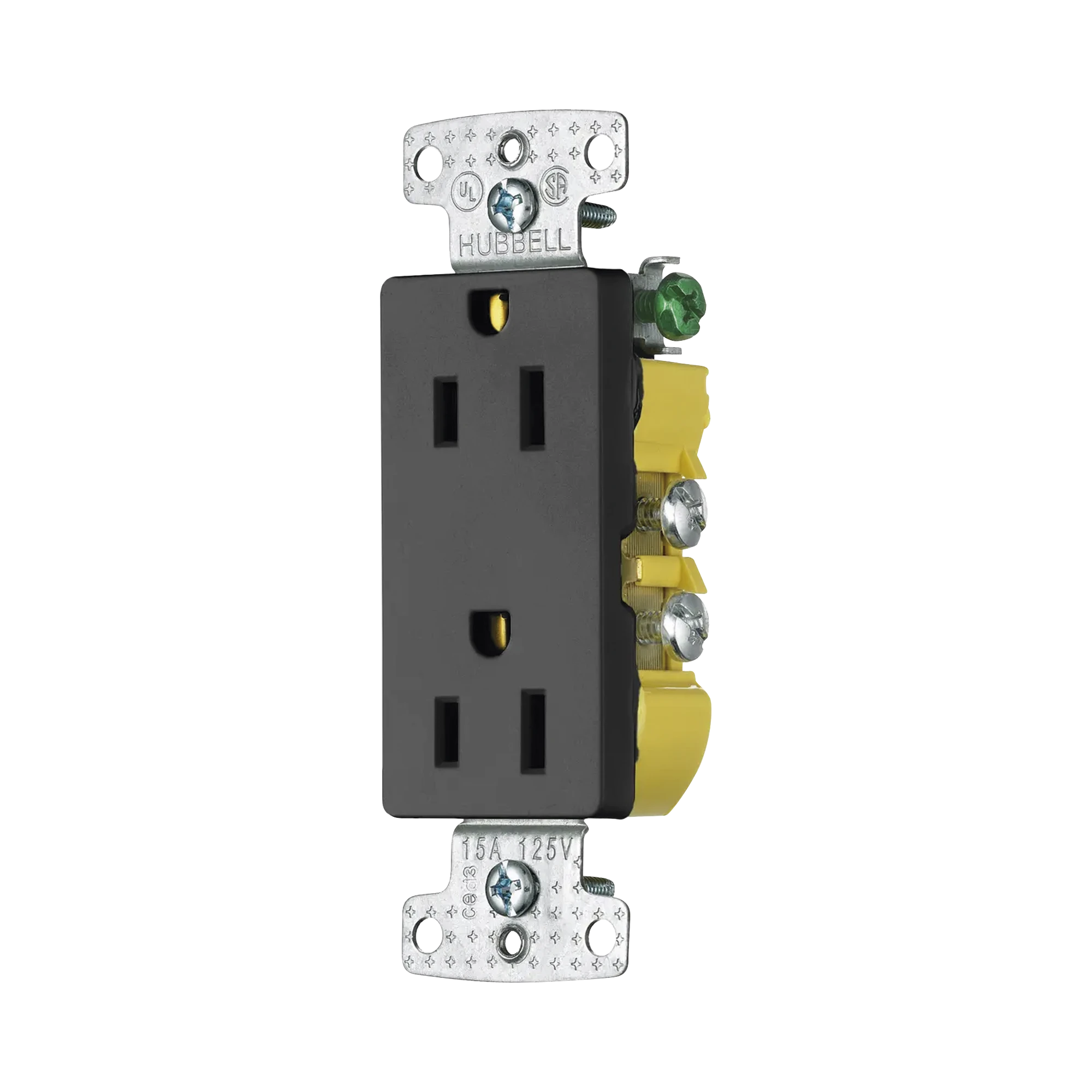 CONTACTO DUPLEX DECORADOR 15A 125V / 2 POLOS 3 HILOS/ NEMA5-15R / COLOR NEGRO.-Área Eléctrica-HUBBELL-Bsai Seguridad & Controles