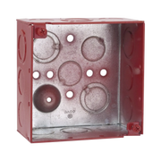 CAJA CUADRADA GALVANIZADA DE 4" /PROFUNDIDAD DE 2 1/8" / CUENTA CON 11 KO DE 1/2" Y 6 TKO (1/2" - 3/4")/ COLOR ROJO.-Canalización-RACO-Bsai Seguridad & Controles