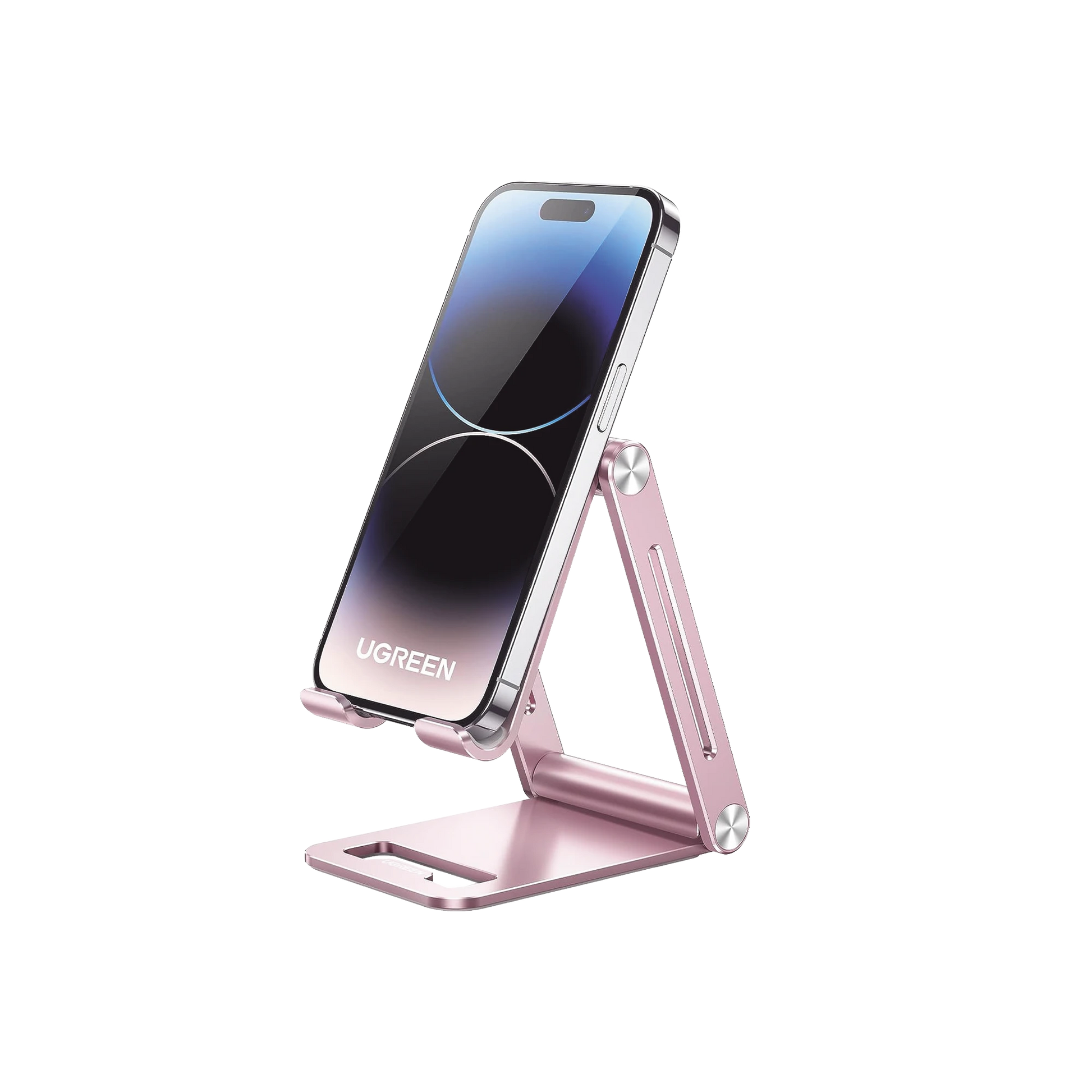 SOPORTE PARA TELÉFONO CELULAR DE ALUMINIO / ANGULO AJUSTABLE / AMPLIA COMPATIBILIDAD CON DISPOSITIVOS DE 4.7'' A 7.9'' / ANTIDESLIZANTE / ANTIARAÑAZOS / PLEGABLE / COLOR ROSA-Accesorios Generales-UGREEN-Bsai Seguridad & Controles