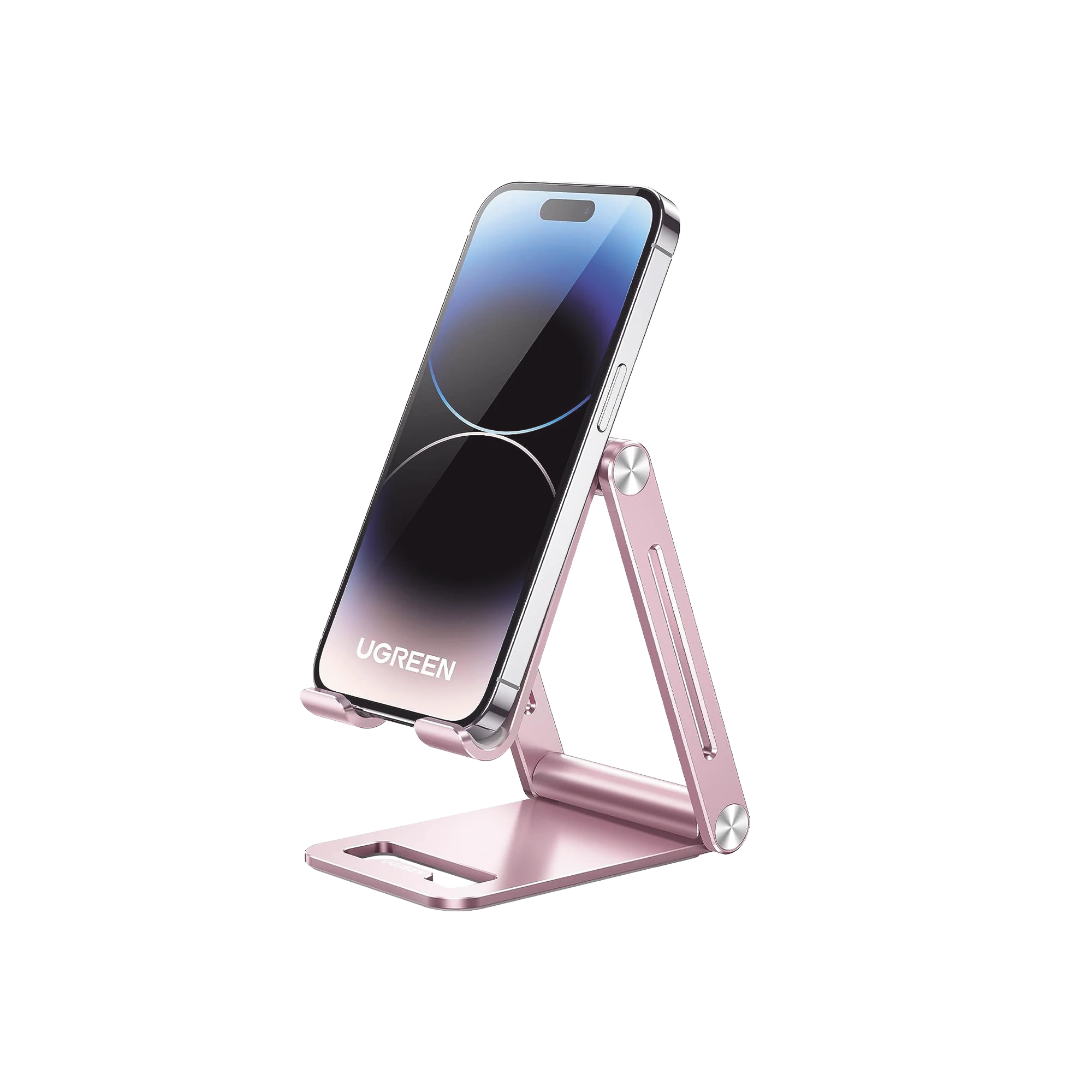 SOPORTE PARA TELÉFONO CELULAR DE ALUMINIO / ANGULO AJUSTABLE / AMPLIA COMPATIBILIDAD CON DISPOSITIVOS DE 4.7'' A 7.9'' / ANTIDESLIZANTE / ANTIARAÑAZOS / PLEGABLE / COLOR ROSA-Accesorios Generales-UGREEN-Bsai Seguridad & Controles