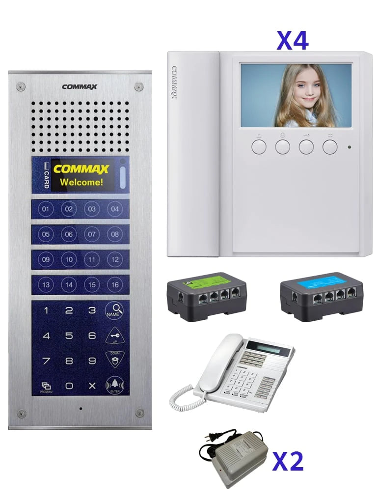 COMMAX CMV43PAK - PAQUETE DE SOLUCIÓN DE VIDEOPORTERO DEPARTAMENTAL CON 4 MONITORES CDV43A, FRENTE DE CALLE, DISTRIBUIDORES, FUENTE DE ALIMENTACIÓN Y ESTACIÓN DE GUARDIA PARA COMUNICACIÓN CON APARTAMENTOS-Kits de Videoporteros-COMMAX-Bsai Seguridad & Controles