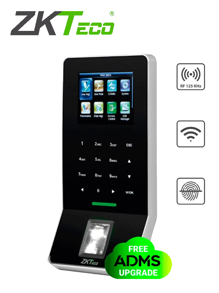 ZKTECO F22ID - CONTROL DE ACCESO Y ASISTENCIA / 3000 HUELLAS / 5000 TARJETAS ID / TECLADO TÁCTIL / SENSOR DE HUELLA SILK ID / CONEXIÓN TCPIP / WIFI / ADMS GRATIS / COMPATIBLE CON BIOTIME PRO-Huella-ZKTECO-Bsai Seguridad & Controles