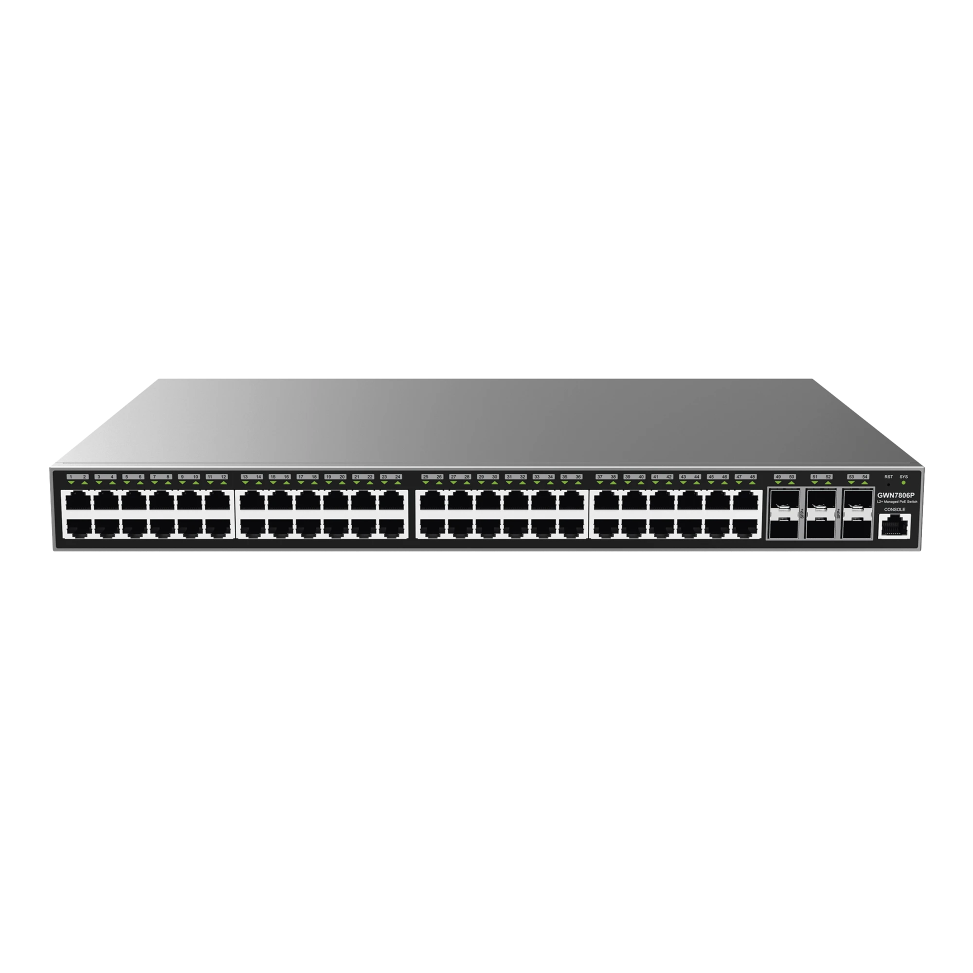 SWITCH GIGABIT POE+ ADMINISTRABLE / 48 PUERTOS 10/100/1000 MBPS + 6 PUERTOS SFP+ / HASTA 400W / COMPATIBLE CON GWN CLOUD.-Networking-GRANDSTREAM-Bsai Seguridad & Controles