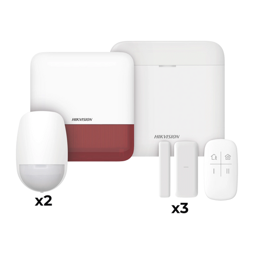 (AX PRO) KIT DE ALARMA AX PRO CON GSM (3G/4G) / INCLUYE: 1 HUB CON BATERIA DE RESPALDO / 2 SENSORES PIR / 3 CONTACTOS MAGNÉTICOS MINI / 1 CONTROL REMOTO / 1 SIRENA ESTROBO ROJA INALAMBRICA EXTERIOR / WIFI / COMPATIBLE CON HIK-CONNECT P2P-Paneles de Alarma-HIKVISION-DS-PWA48-KSV2(R)-Bsai Seguridad & Controles