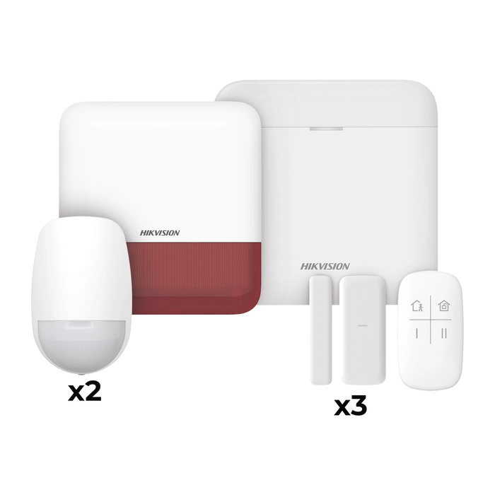 (AX PRO) KIT DE ALARMA AX PRO CON GSM (3G/4G) / INCLUYE: 1 HUB CON BATERIA DE RESPALDO / 2 SENSORES PIR / 3 CONTACTOS MAGNÉTICOS MINI / 1 CONTROL REMOTO / 1 SIRENA ESTROBO ROJA INALAMBRICA EXTERIOR / WIFI / COMPATIBLE CON HIK-CONNECT P2P-Paneles de Alarma-HIKVISION-DS-PWA48-KSV2(R)-Bsai Seguridad & Controles