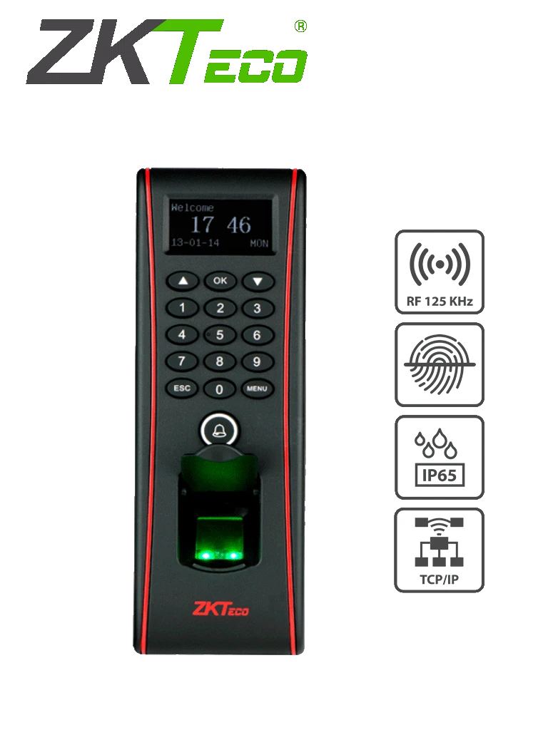 ZKTECO TF1700 - CONTROL DE ACCESO SEMI-EXTERIOR DE HUELLA, TARJETA Y CONTRASEÑA / SOPORTA 3000 HUELLAS, 10000 TARJETAS RFID / ALMACENA 30000 REGISTROS / CONEXIÓN TCPIP / USB / COMPATIBLE CON SOFTWARE ZK ACCESS 3.5-Huella-ZKTECO-Bsai Seguridad & Controles