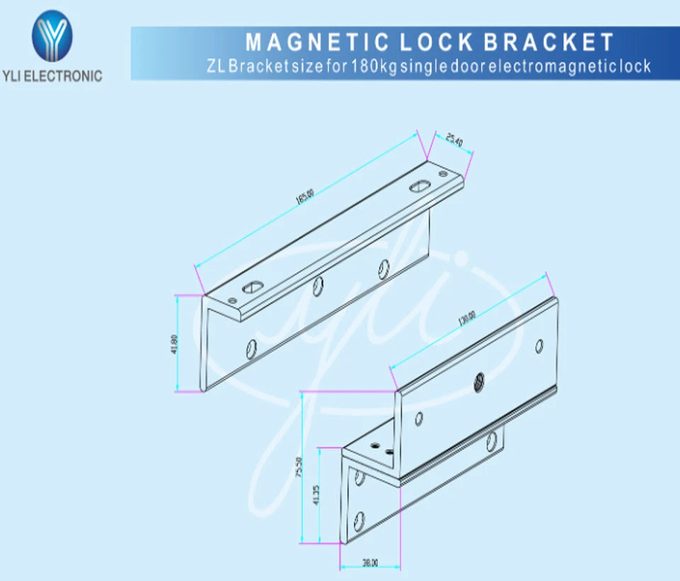 YLI MBK180NZL - SOPORTE DE FIJACION DE ELECTROIMAN PARA PUERTA CON APERTURA INTERIOR DE 180 KG TIPO ZL / COMPATIBLE CON YM180NLED-Accesorios-YLI ELECTRONIC-Bsai Seguridad & Controles